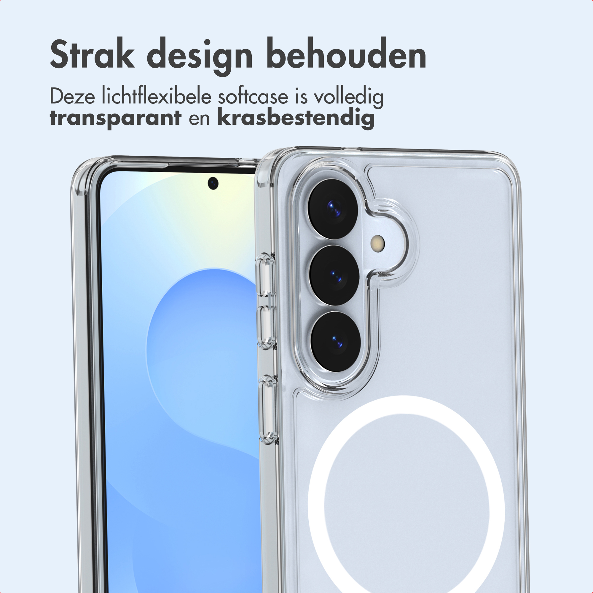 Une coque de téléphone transparente protège un smartphone. La coque est transparente, montrant l'arrière.