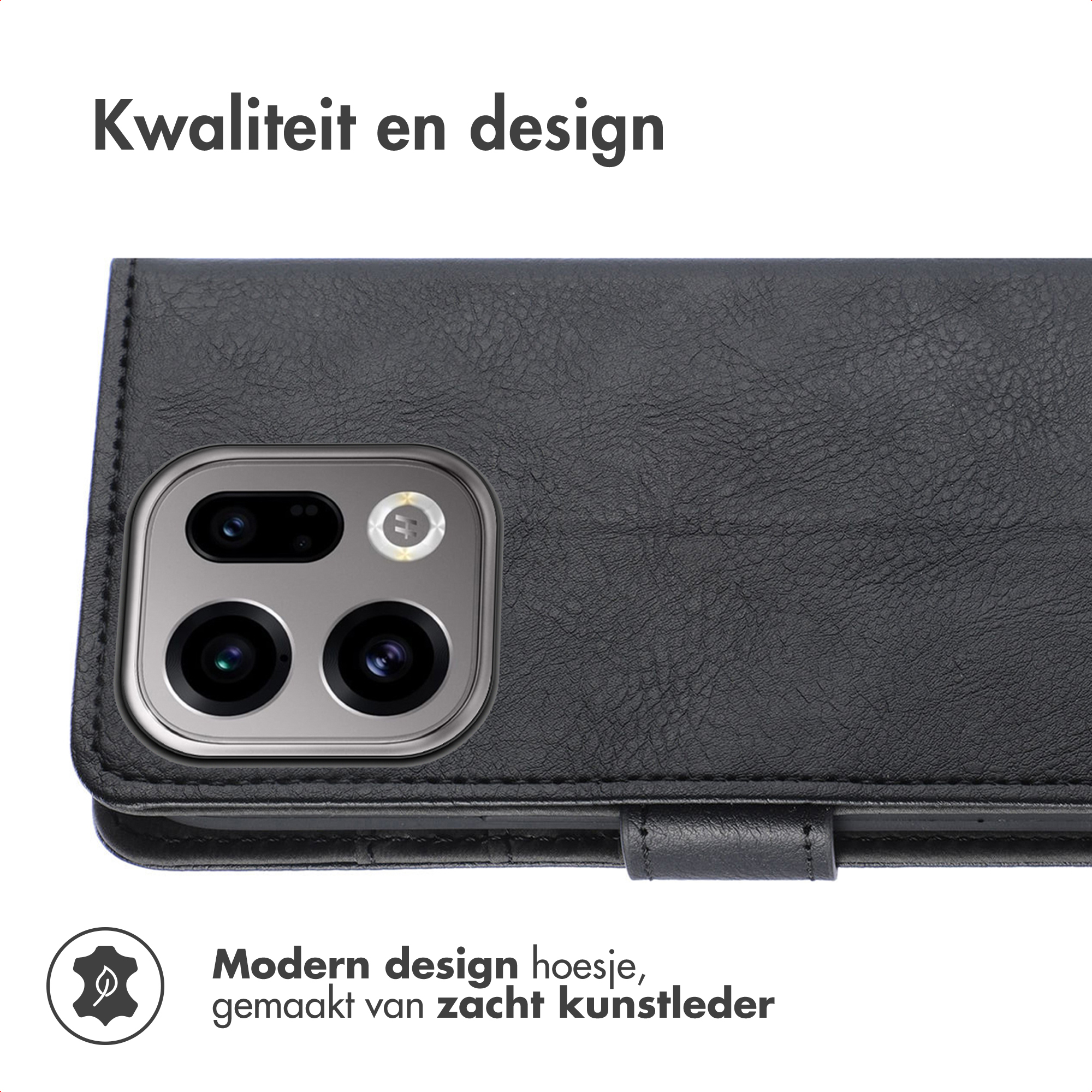 È mostrata una custodia nera per telefono con un ritaglio per la fotocamera. La custodia è in similpelle.
