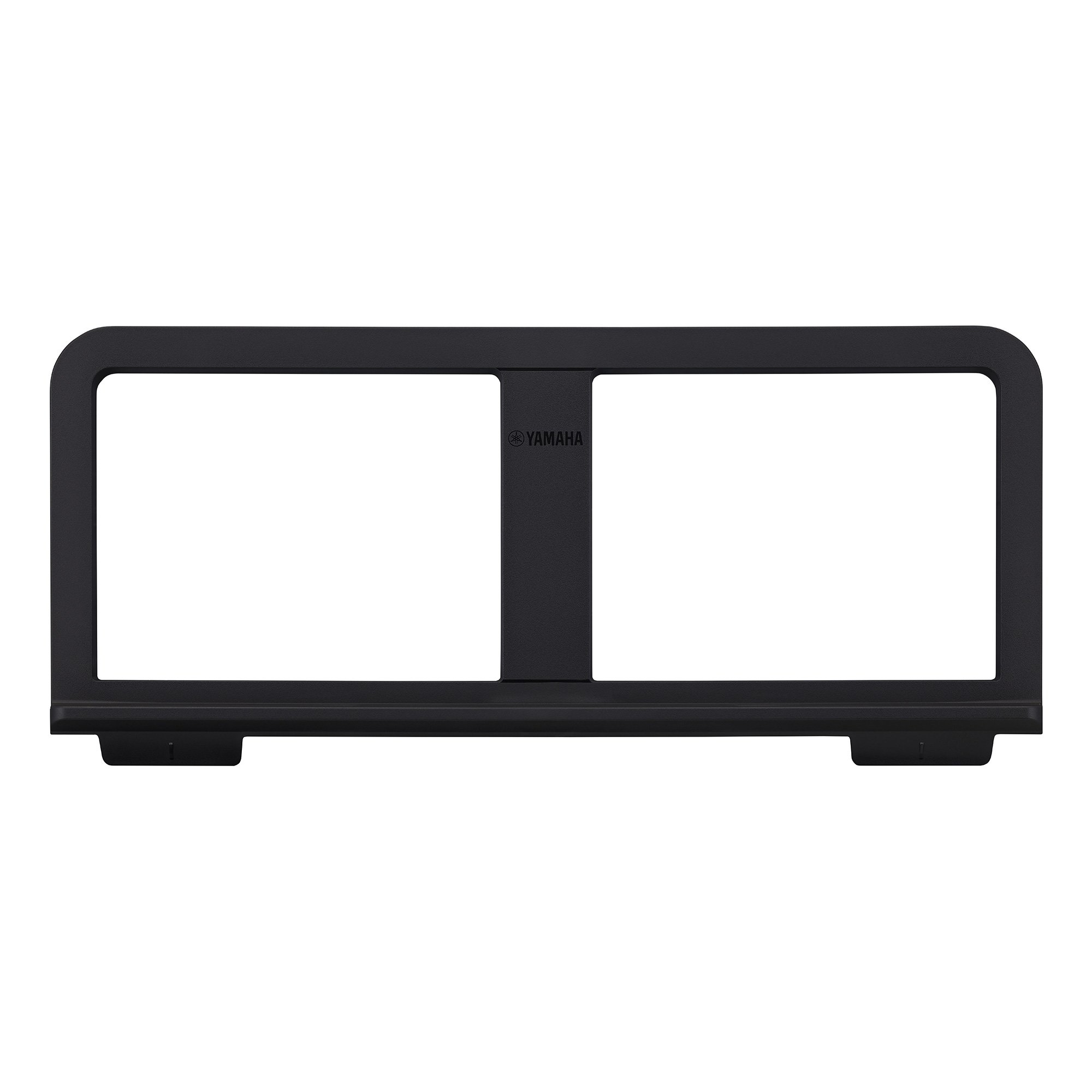 Czarny statyw do klawiatury Yamaha. Ma dwie prostokątne przestrzenie z logo Yamaha pośrodku.