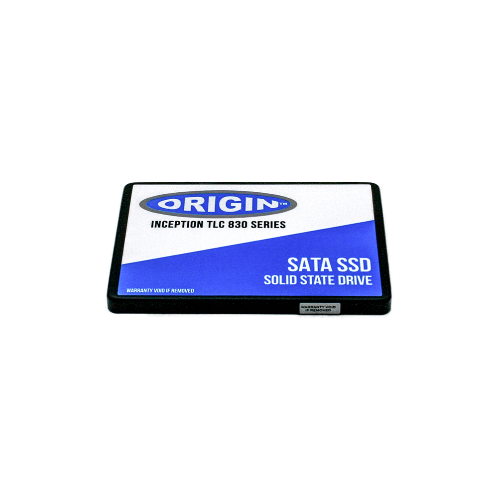 Unità a stato solido SATA SSD con logo Origin e testo Inception TLC 830 Series, su sfondo bianco.