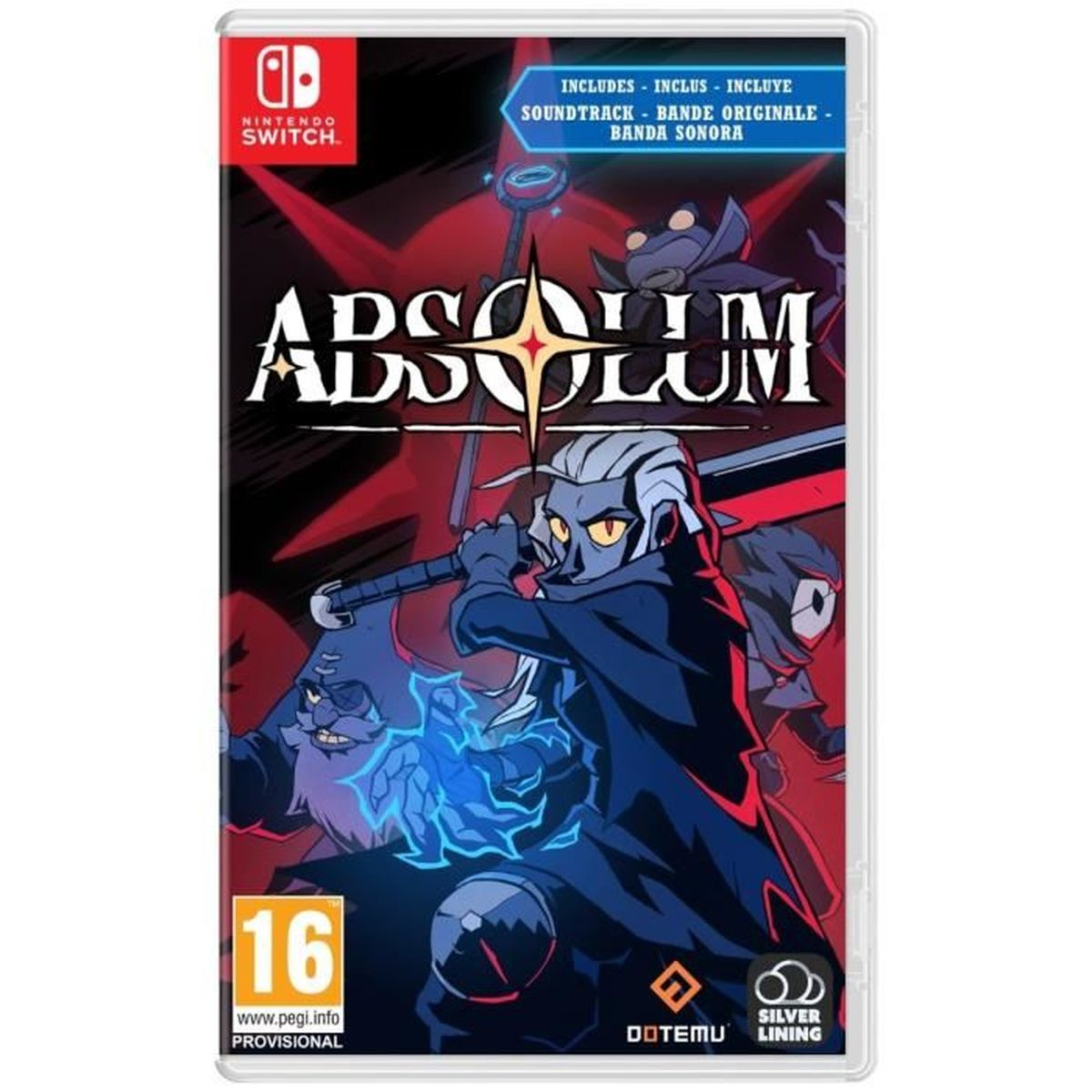 Custodia del gioco per Nintendo Switch. La copertina presenta un personaggio che brandisce una spada con altri personaggi in un'ambientazione oscura.