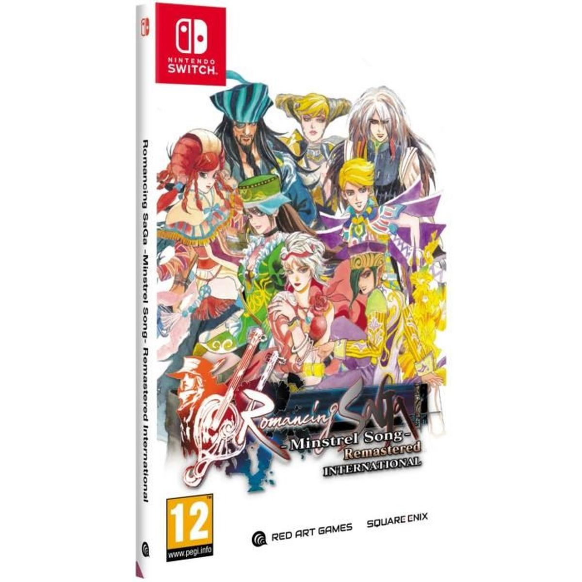 Etui do gry Nintendo Switch. Okładka przedstawia postacie w stylu anime, tytuł "Romancing SaGa" i logo Nintendo Switch.