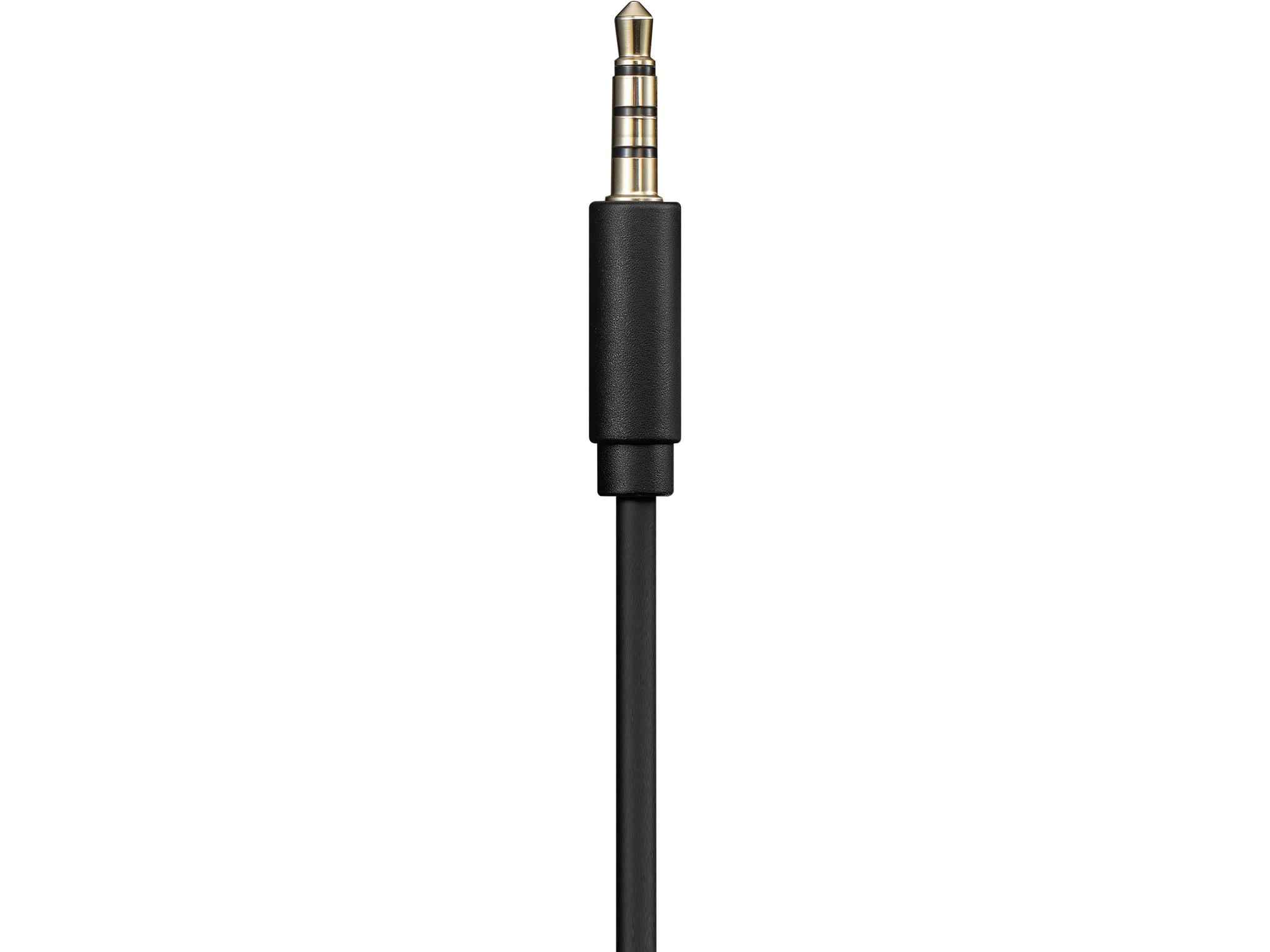 Gros plan sur une prise jack audio. Elle est dorée et noire, avec un câble noir qui s'étend vers le bas.