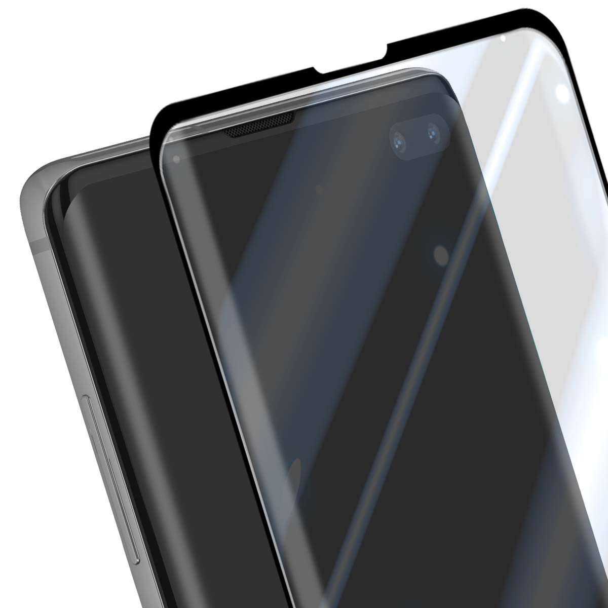 Gros plan de deux smartphones avec protecteurs d'écran. L'un est net, montrant caméra et haut-parleur. L'autre est flou en arrière-plan.