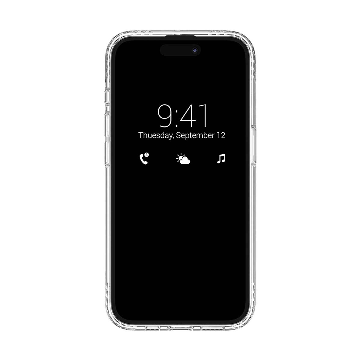Uno schermo di smartphone che mostra l'ora 9:41, giovedì 12 settembre. Sono visibili le icone per telefono, meteo e musica.