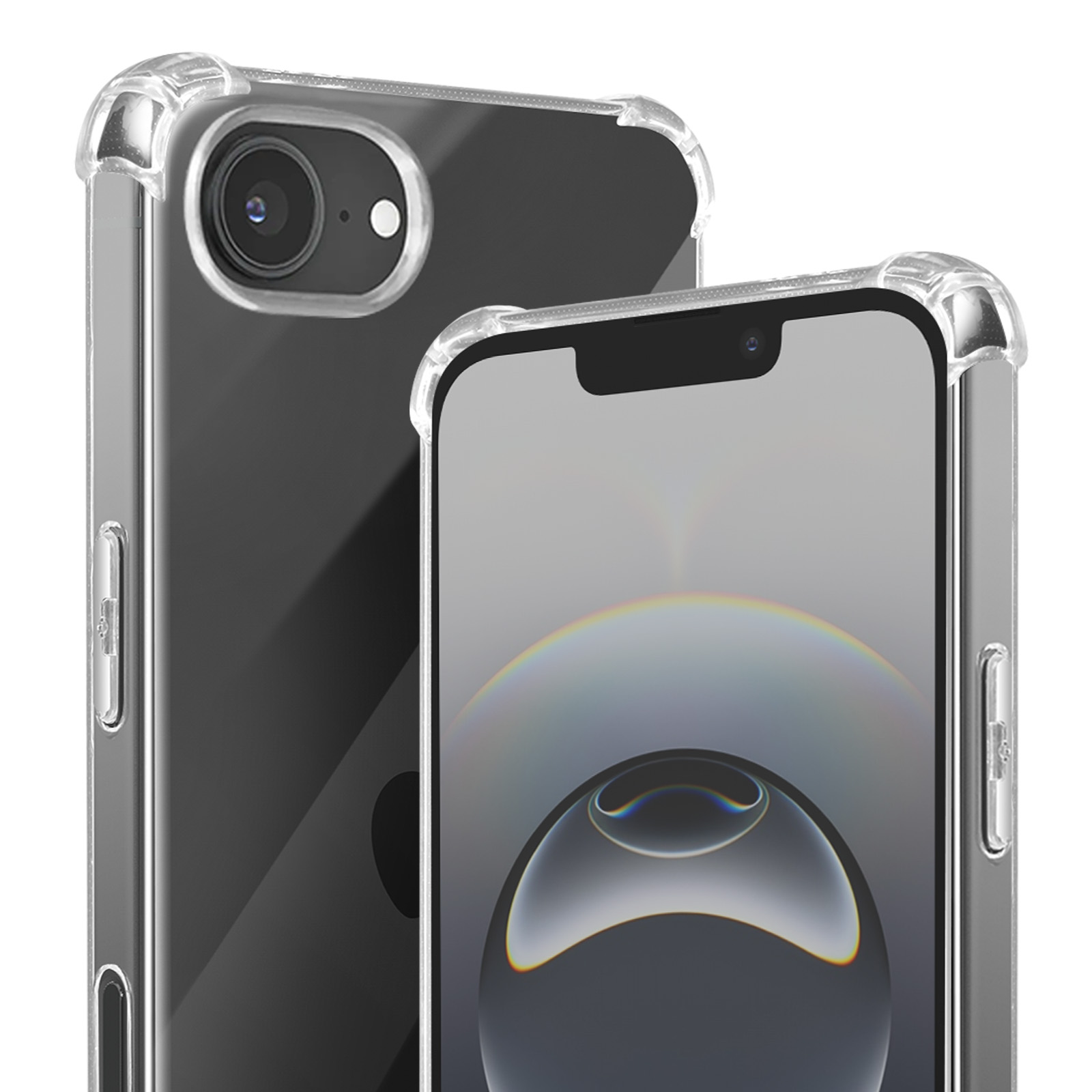 Due smartphone con custodie protettive trasparenti. Un telefono è davanti all'altro.
