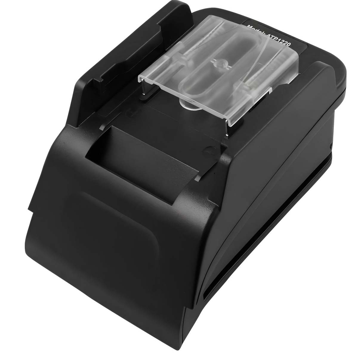 Ein schwarzes Gerät mit transparentem Deckel. Die Modellnummer ATP1220 ist sichtbar. Das Gerät scheint ein Ladegerät zu sein.