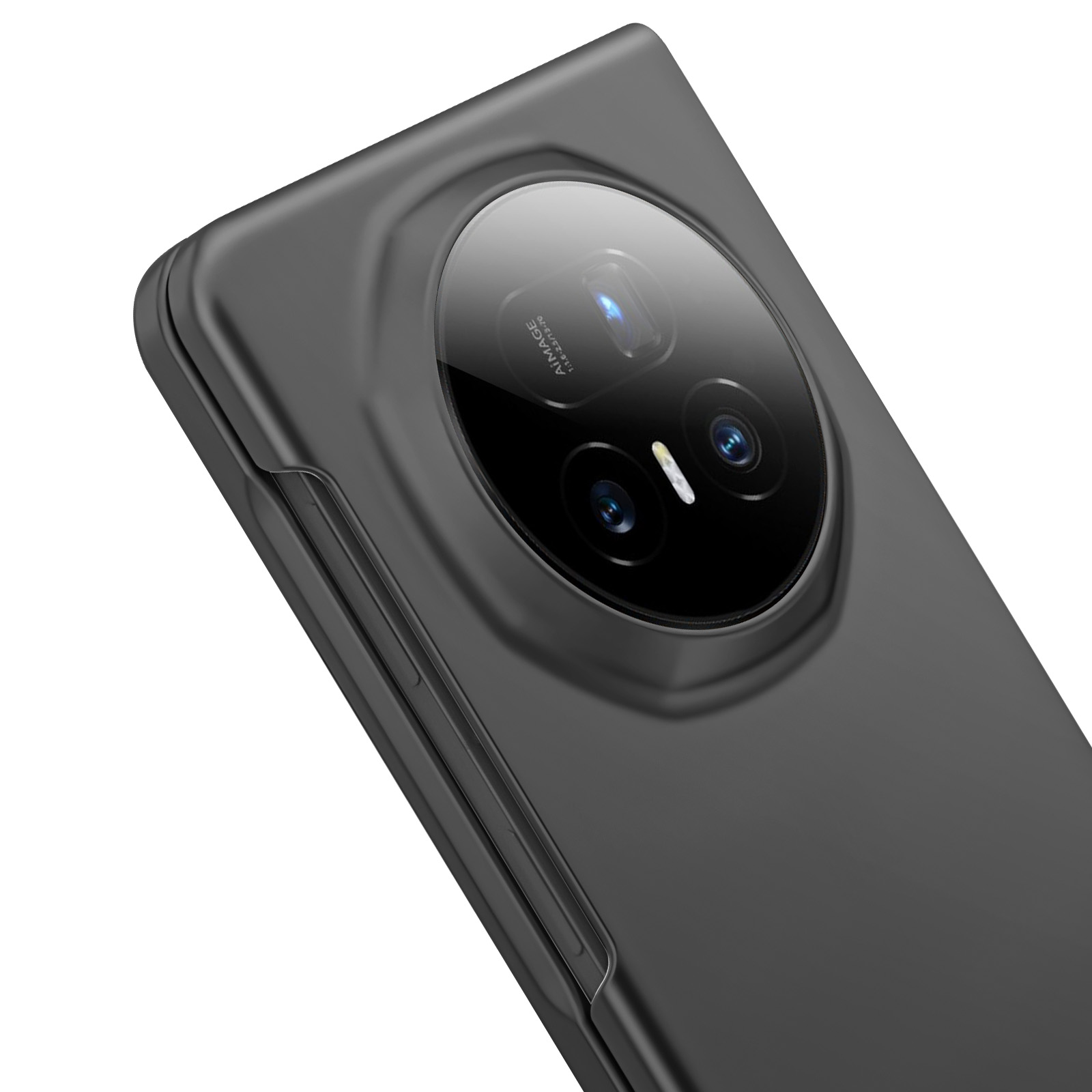 Gros plan d'un smartphone noir. Le module caméra du téléphone est visible, avec plusieurs objectifs.