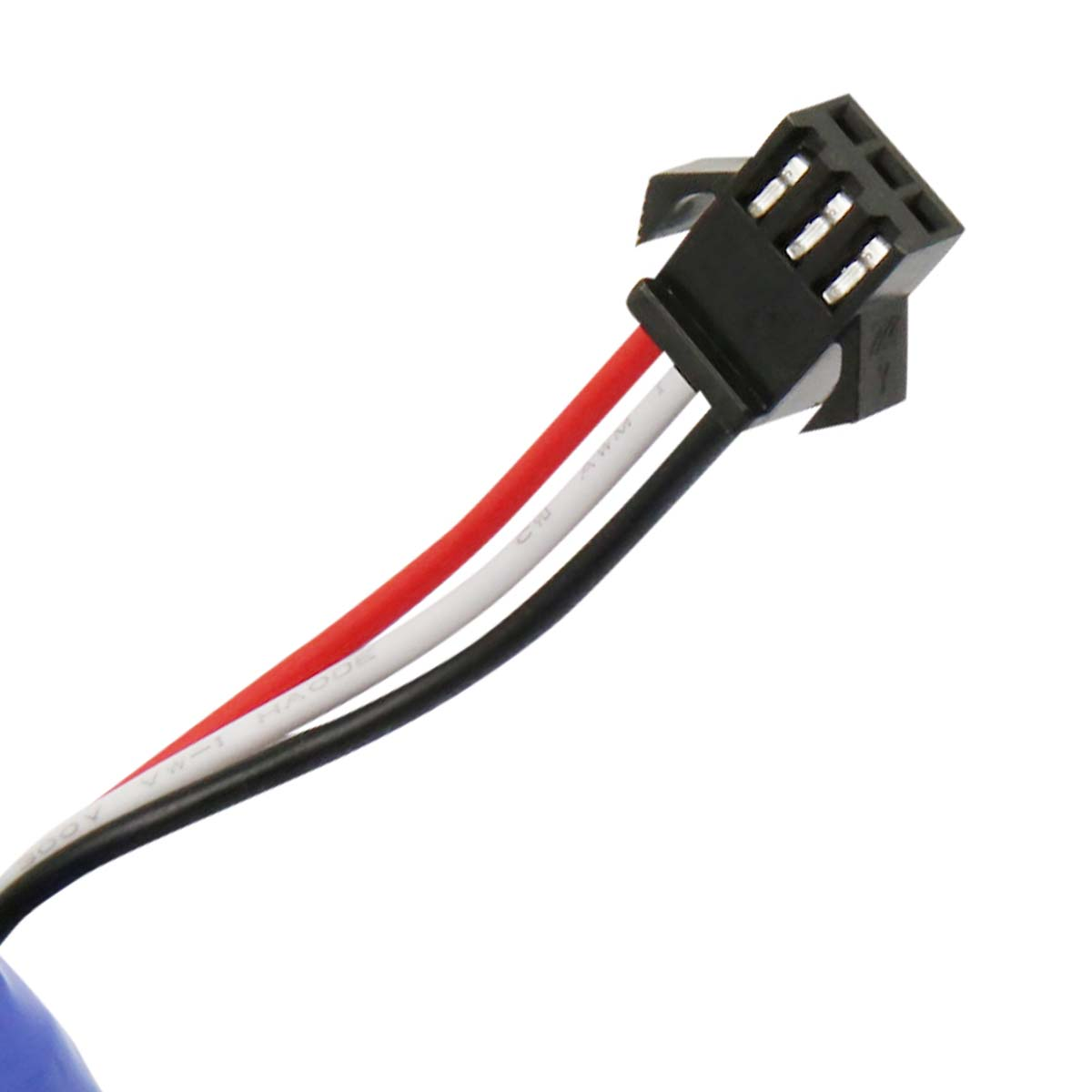 Gros plan d'un connecteur noir avec des fils rouges, blancs et noirs. Le connecteur a plusieurs broches.