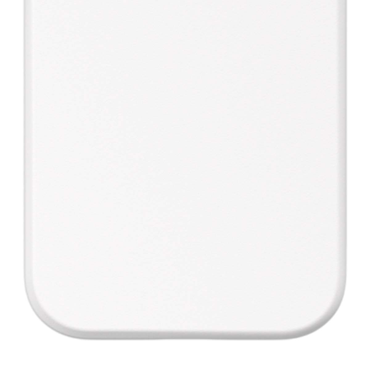 Un rettangolo bianco e arrotondato è centrato. Ha bordi morbidi e una superficie liscia, suggerendo un design moderno su sfondo bianco.