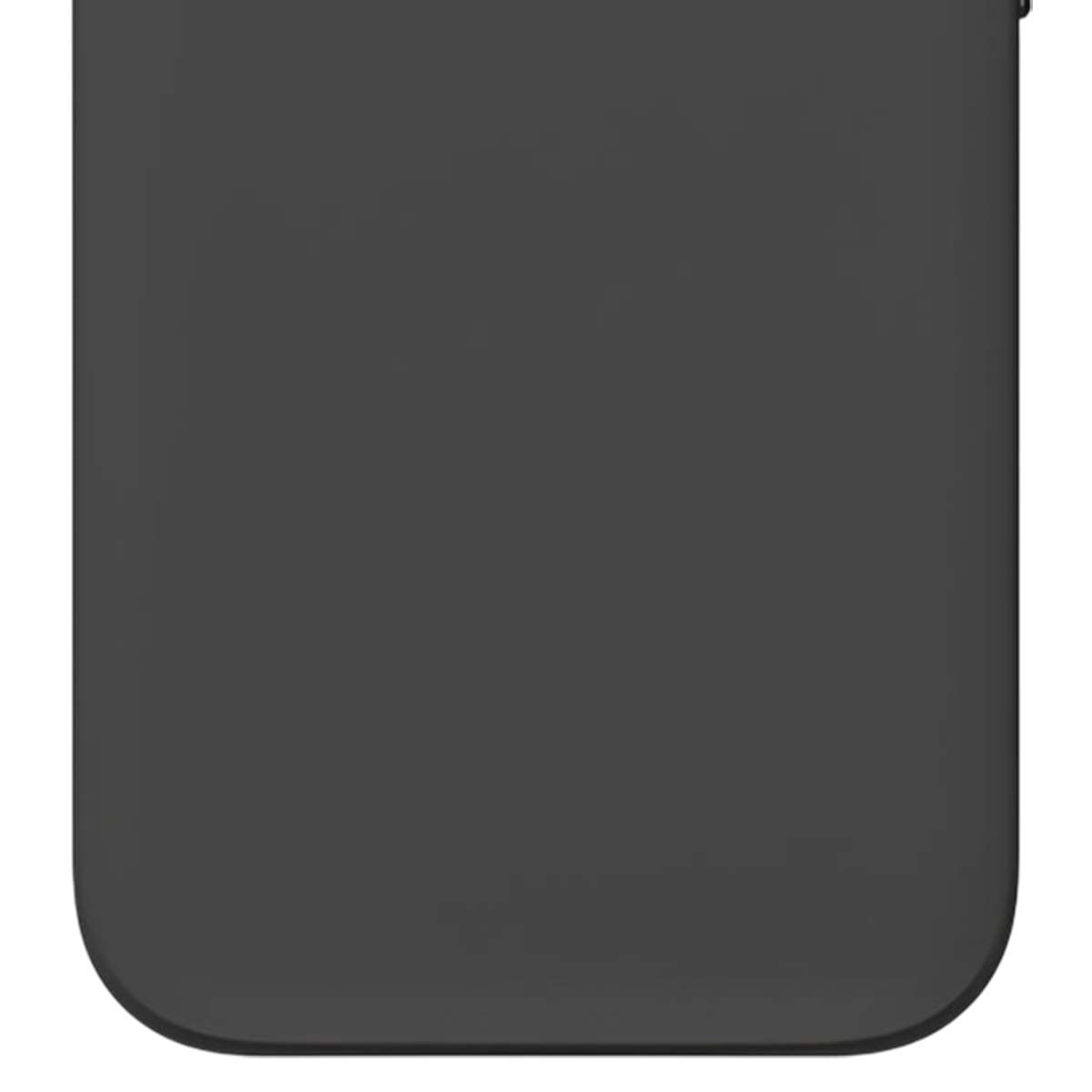 Vista ravvicinata di una forma grigio scuro arrotondata con bordi curvi. Lo sfondo è grigio uniforme e solido, senza altri dettagli.