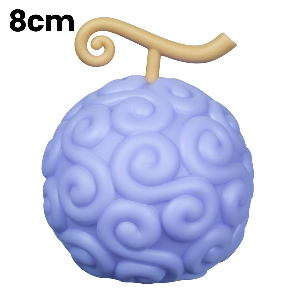 Un frutto viola chiaro, a spirale, con un gambo marrone chiaro e una parte superiore riccia. Il numero 8cm si trova in alto a sinistra.
