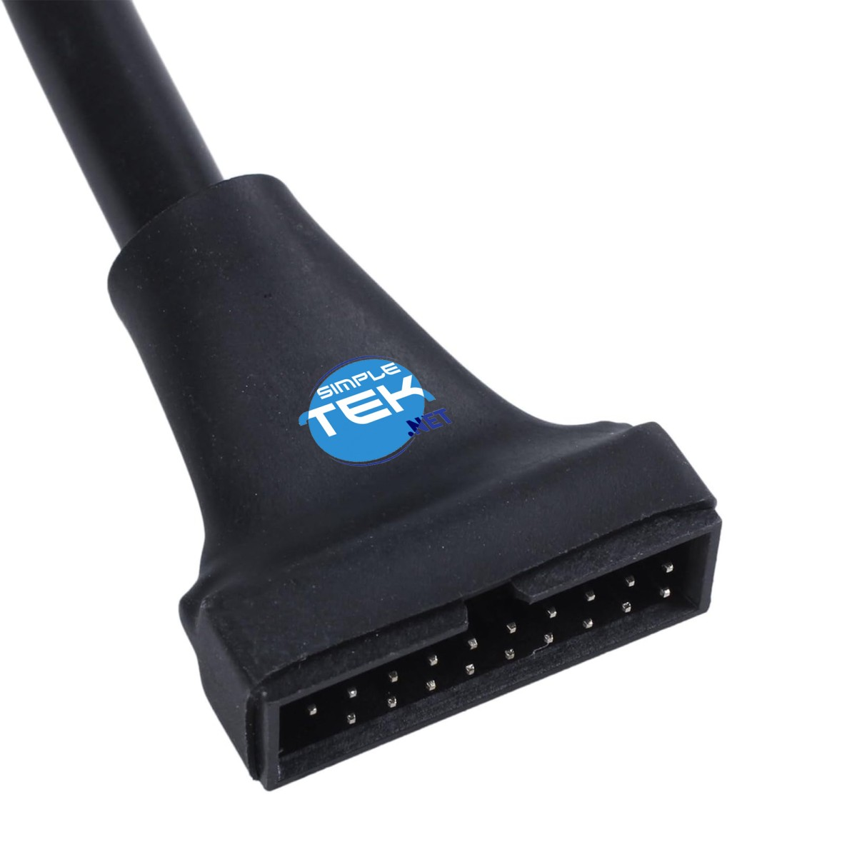 Un cavo connettore nero con pin. Il cavo ha un logo Simple Tek.
