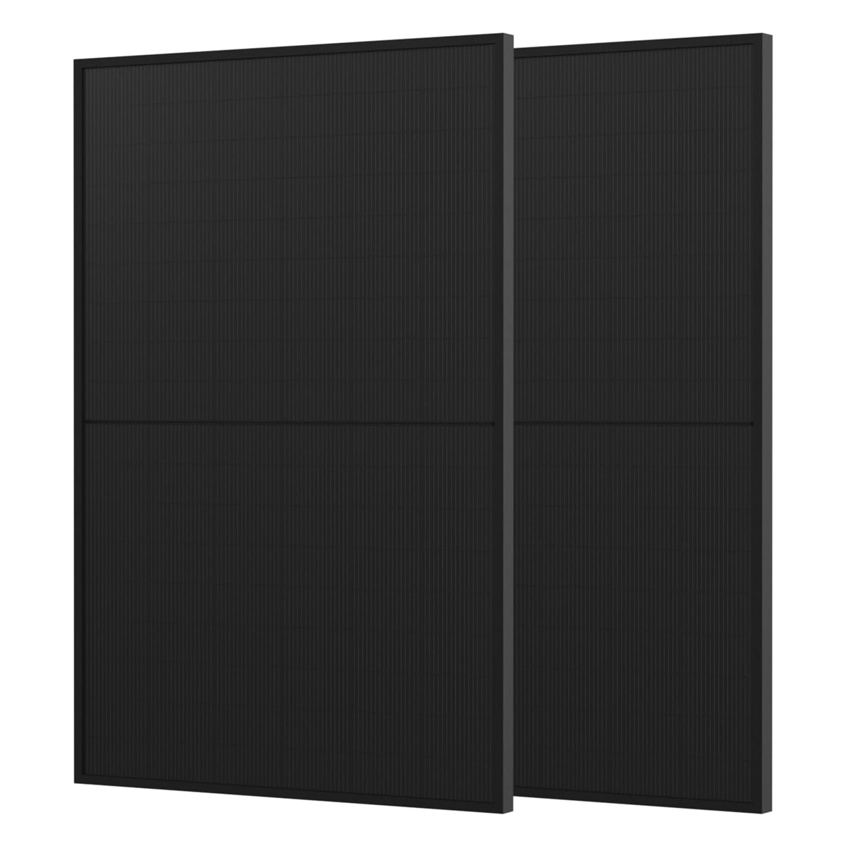 Zwei schwarze Paneele mit vertikalen Linien. Jedes Paneel hat eine horizontale Linie und einen dunklen Rahmen. Der Hintergrund ist weiß.