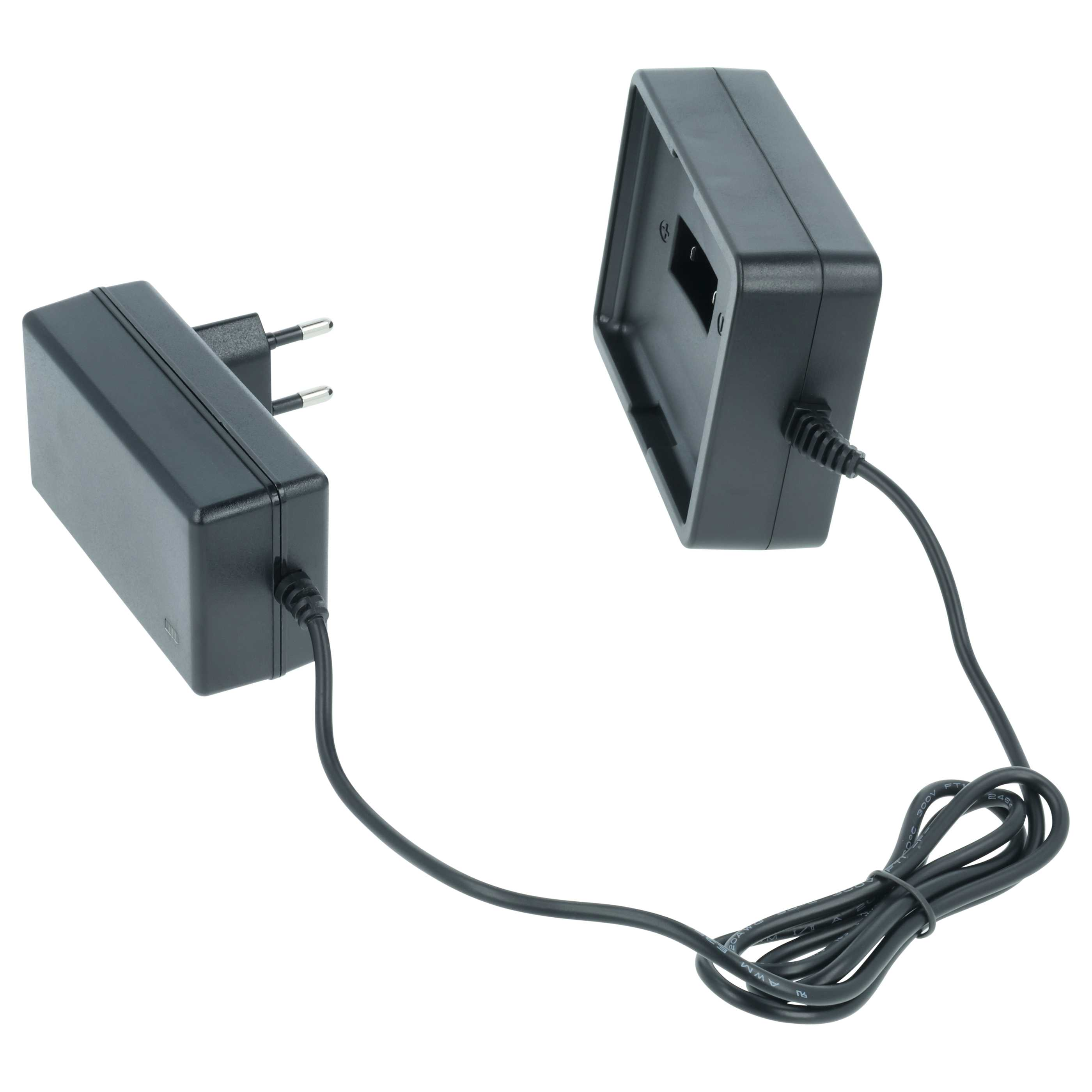 Zwei schwarze Netzadapter mit angeschlossenen Kabeln. Einer hat Stifte, der andere eine Aussparung.