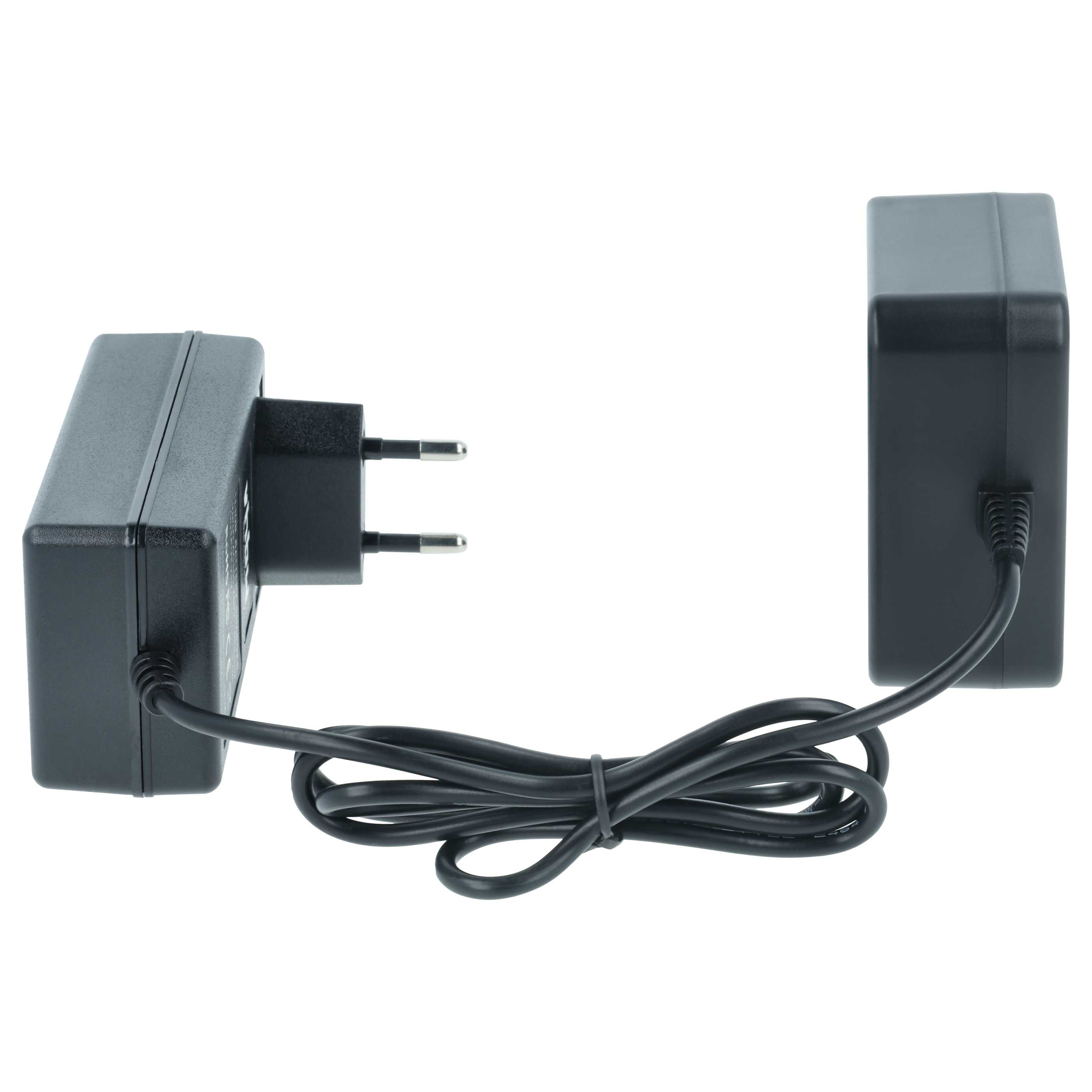 Zwei schwarze Netzadapter, verbunden mit einem schwarzen Kabel auf weißem Hintergrund. Einer hat einen Stecker.