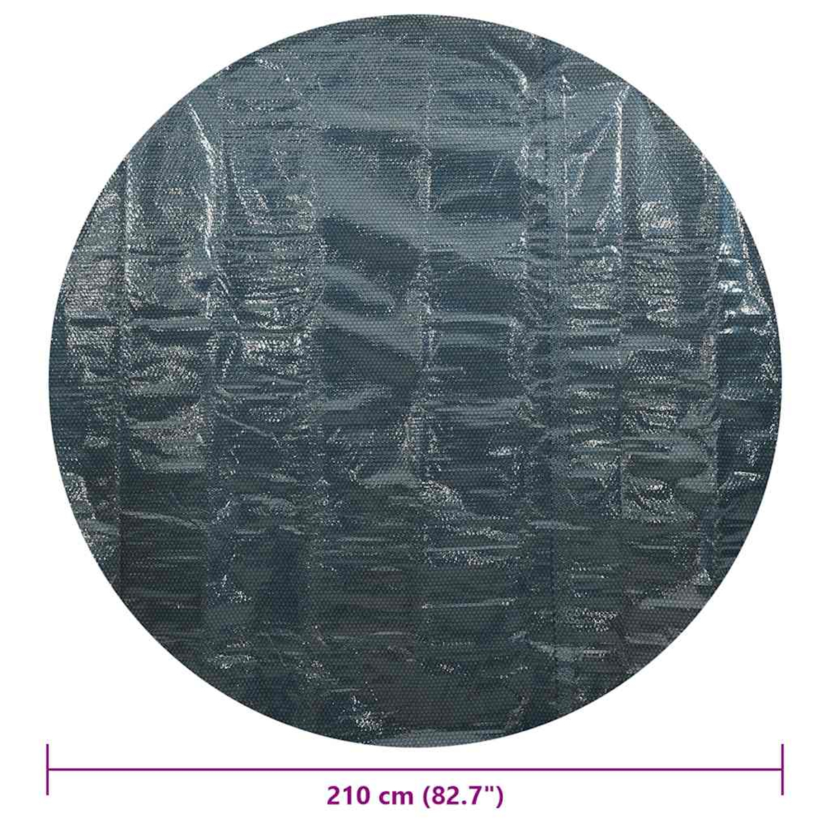 Eine dunkelgraue, kreisförmige Poolabdeckung mit strukturierter Oberfläche. Sie hat einen Durchmesser von 210 cm (82,7").