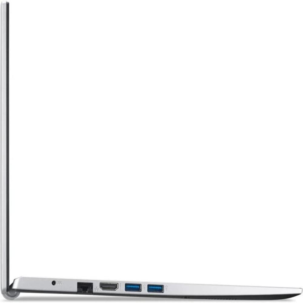 Vista lateral de un portátil plateado. Los puertos visibles incluyen HDMI, Ethernet y USB. La pantalla está cerrada.