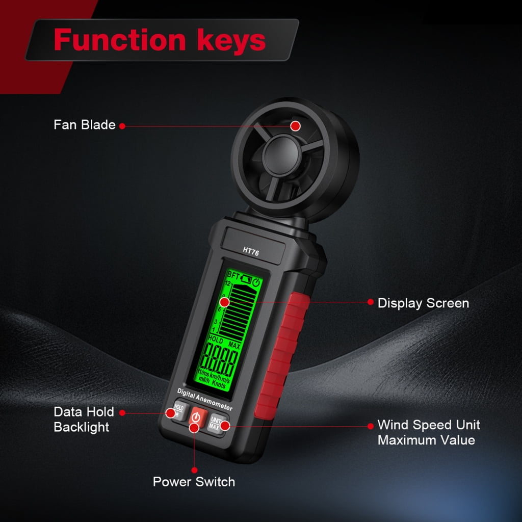 DA-02 Digitaler Anemometer – Windmesser 196-4900 Ft/min, Mit Temperaturanzeige, Daten-Hold, 9V-Batterie – Für Windsurfen, Segeln, Angeln, Drachenfliegen