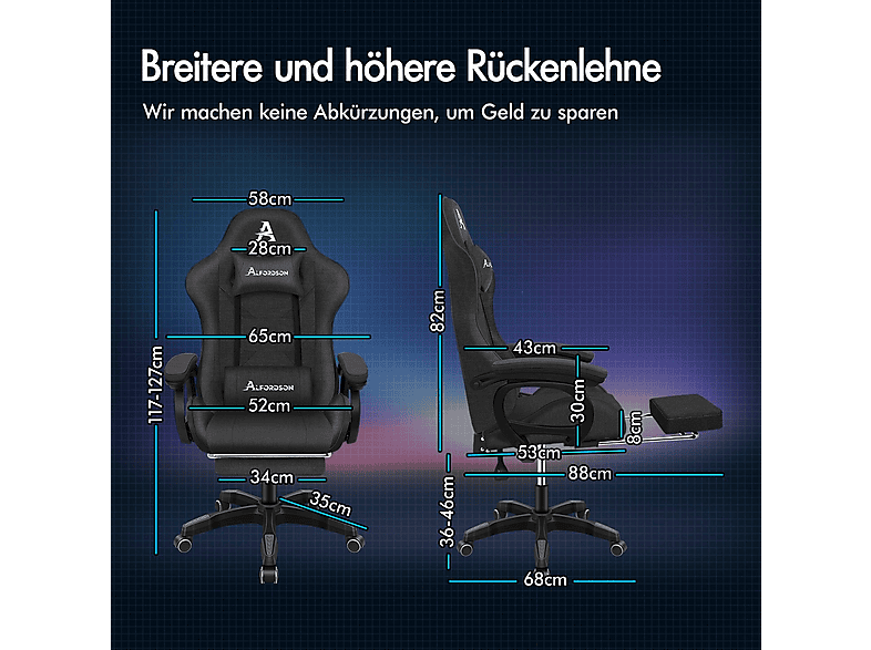 tectake Gaming stoel Tartaros, LED, massagefunctie, Zwart/Zwart | Leen Bakker