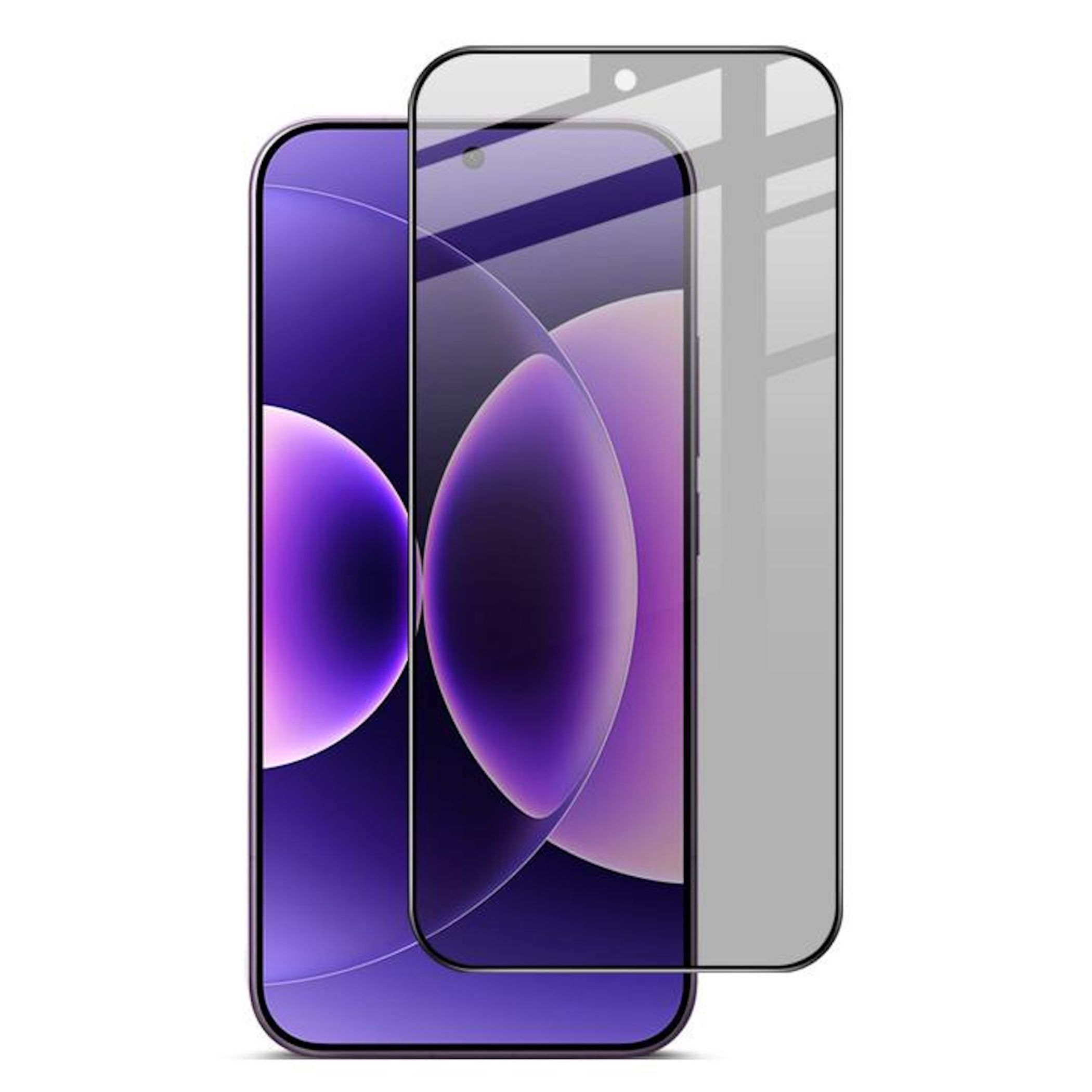 Uno smartphone con protezione schermo. Il telefono è viola. La protezione è trasparente.