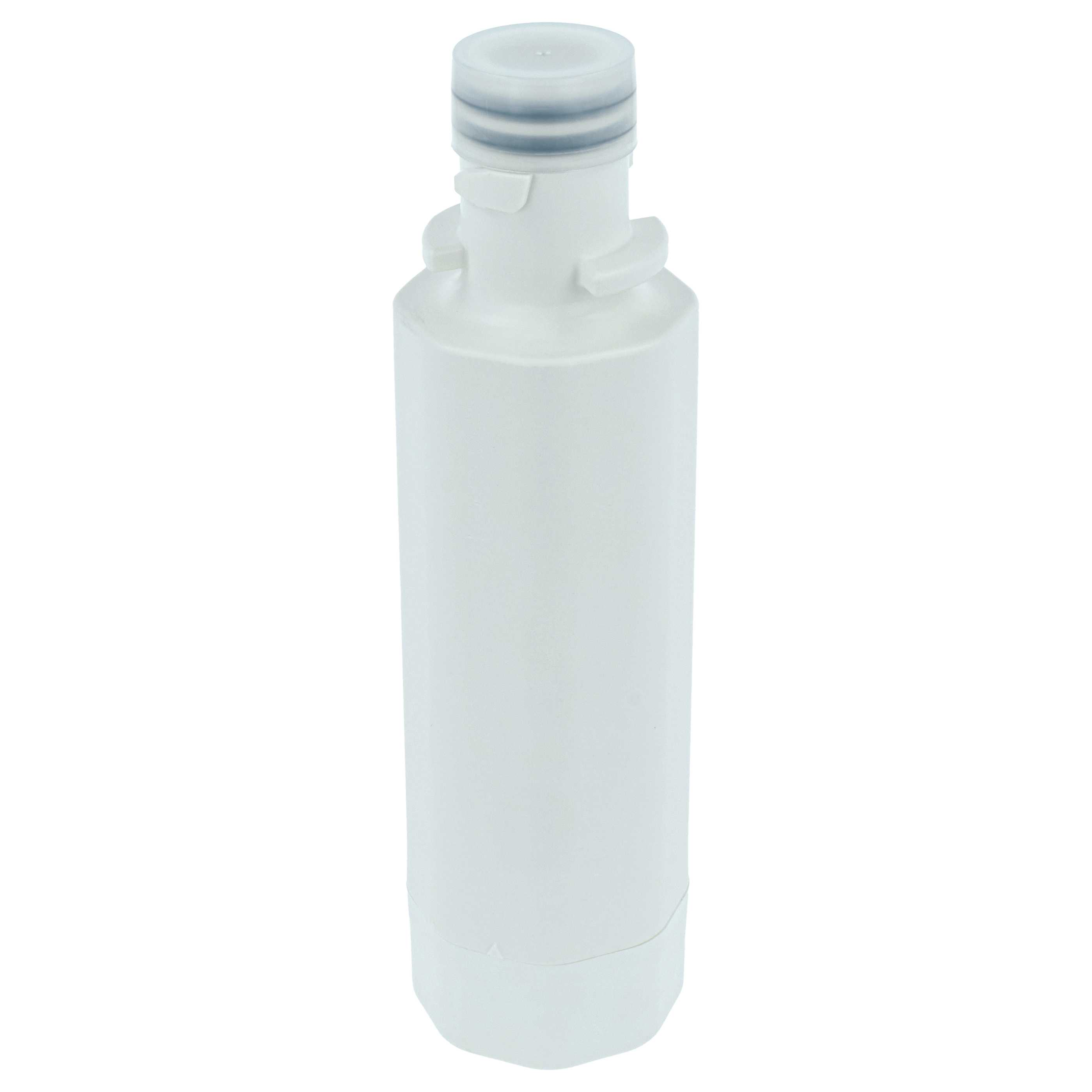 Ein weißer zylindrischer Wasserfilter mit einem durchsichtigen Deckel, isoliert auf weißem Hintergrund.