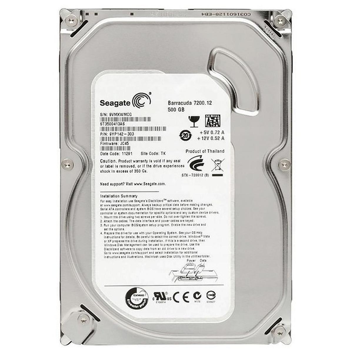 Disco duro Seagate Barracuda 7200.12 500 GB, con texto y logotipos.