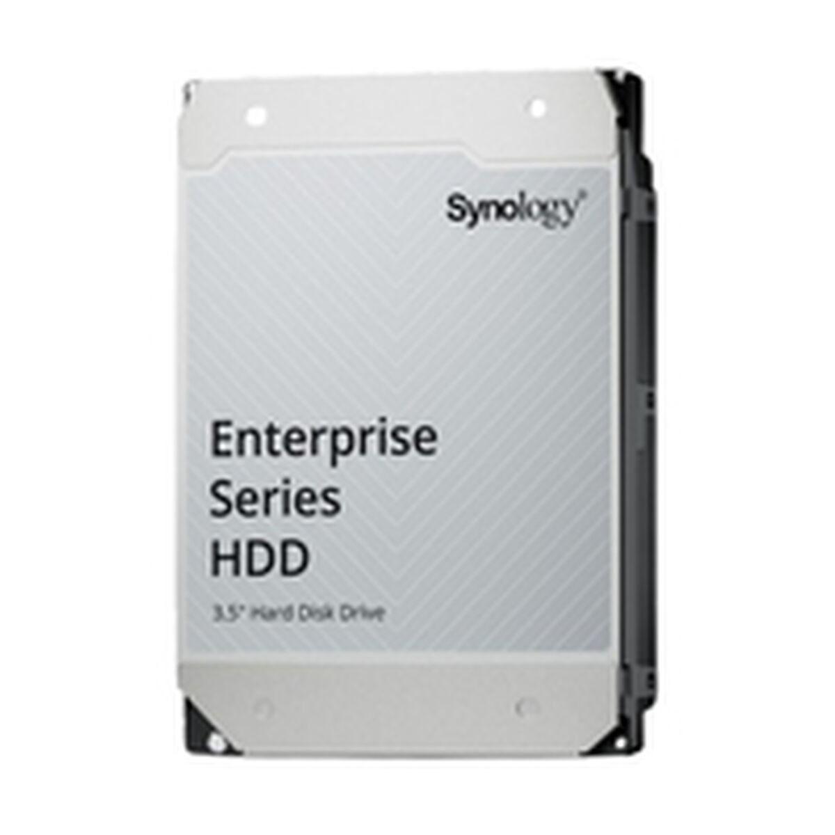 Dysk twardy Synology Enterprise Series. Srebrny i czarny. Tekst z przodu mówi 'Enterprise Series HDD 3.5" Hard Disk Drive'.