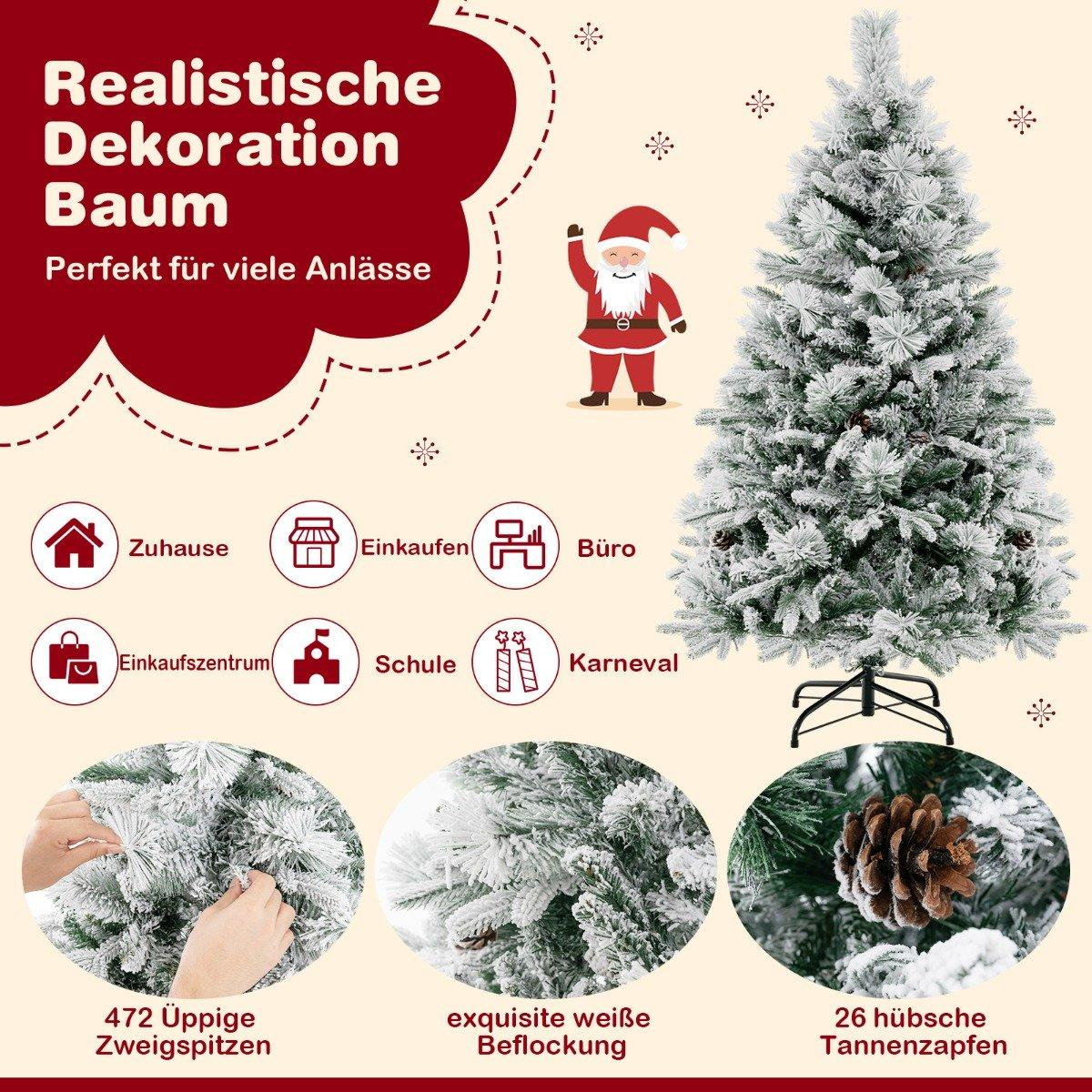 Un árbol de Navidad decorado con una ilustración de Santa e iconos. El texto incluye 'Árbol de decoración realista' y detalles del árbol.