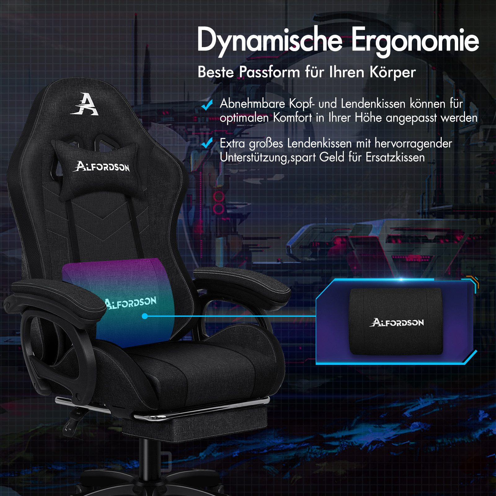 ALFORDSON mit 8-Punkt-Massagefunktion, mit RGB-Beleuchtung Gaming-Stuhl