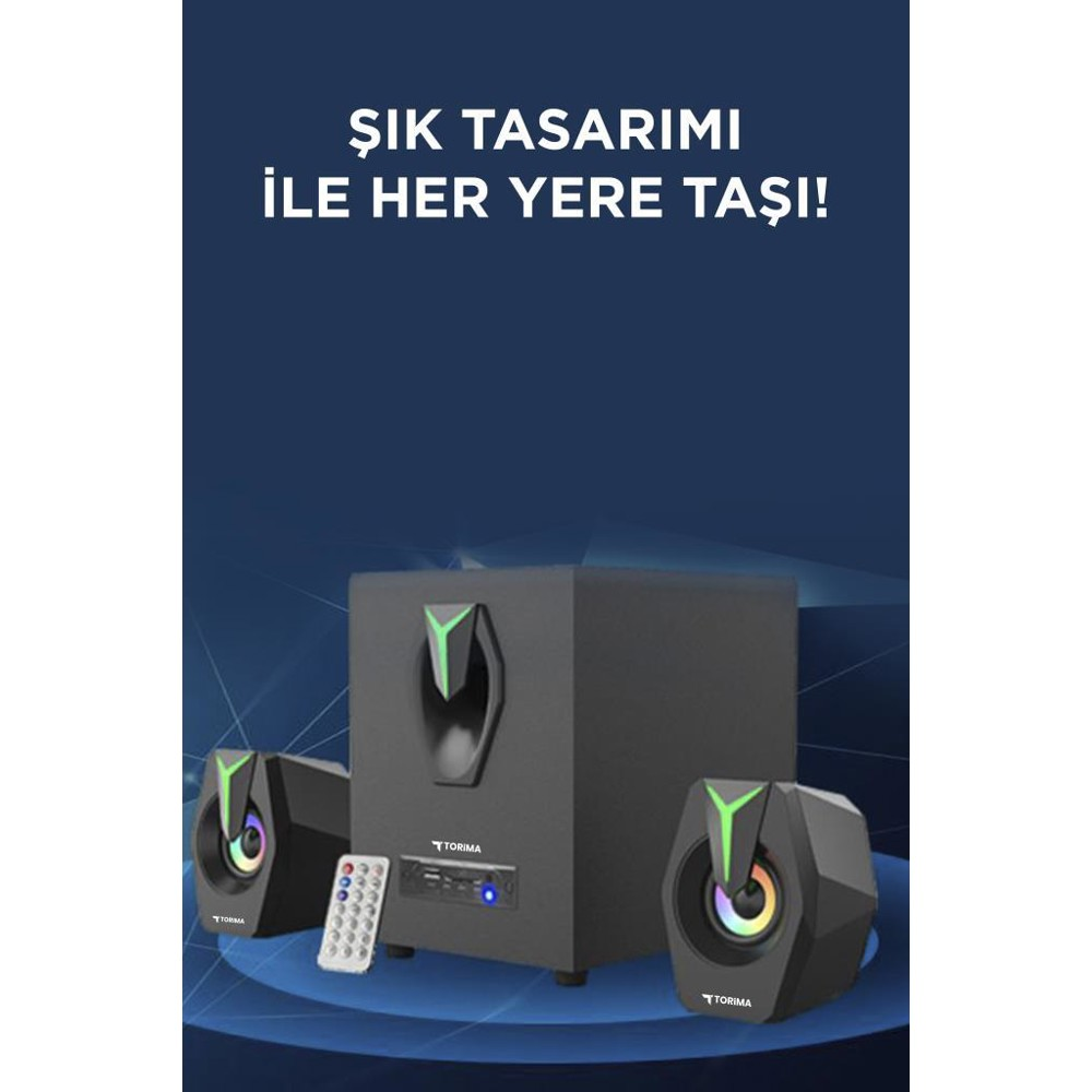 TORIMA D38 2'si 1 Arada Subwoofer RGB Işıklı Bilgisayar Hoparlörü