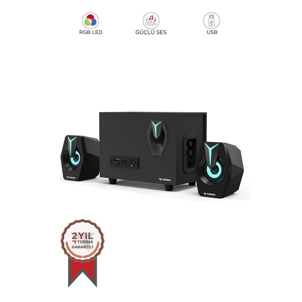 TORIMA D37 2'si 1 Arada Subwoofer RGB Işıklı Speaker Bilgisayar Hoparlörü Siyah