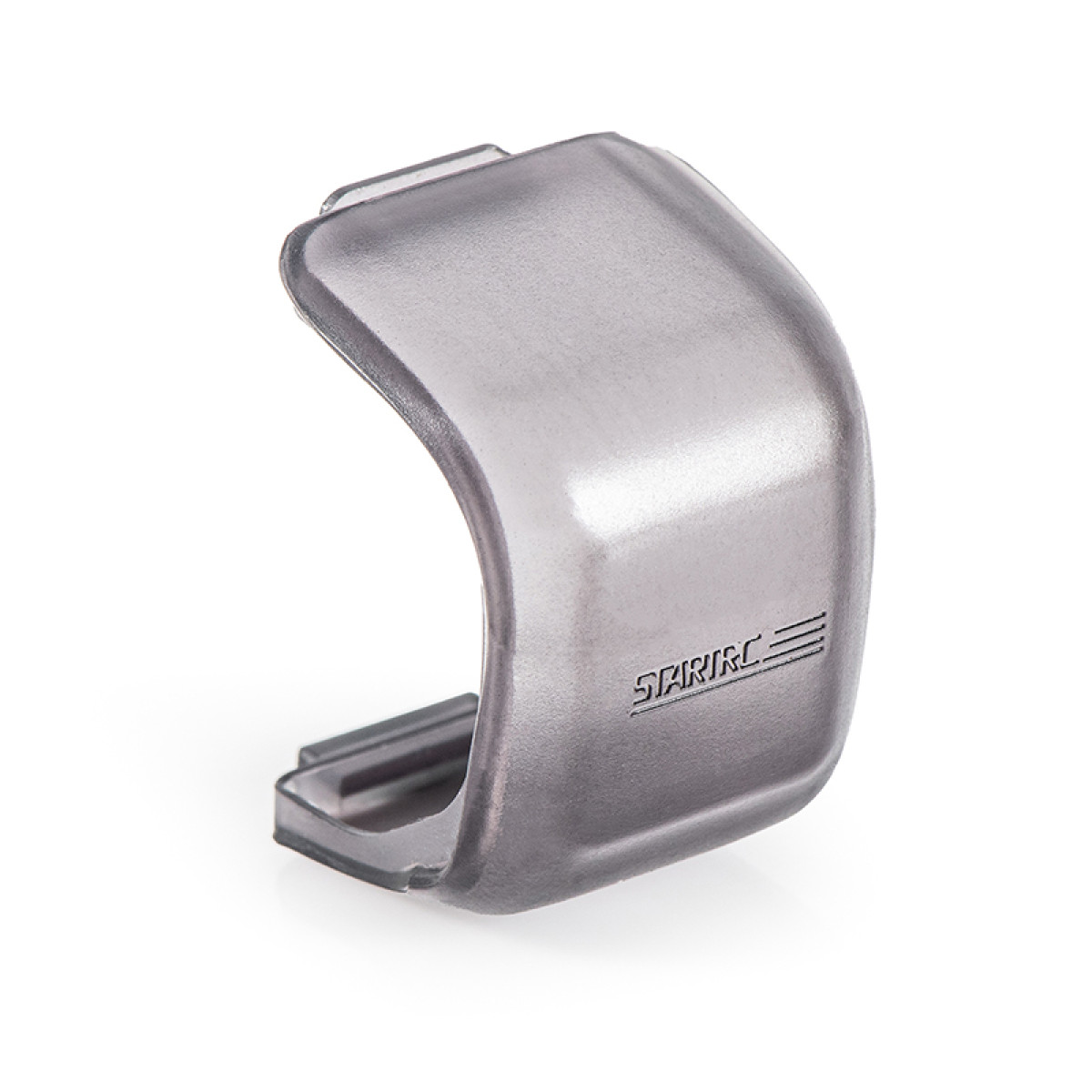 Szara plastikowa część drona. Jest zakrzywiona z prostokątną podstawą, z nadrukowaną marką 'STARIRC'. Tło jest białe.
