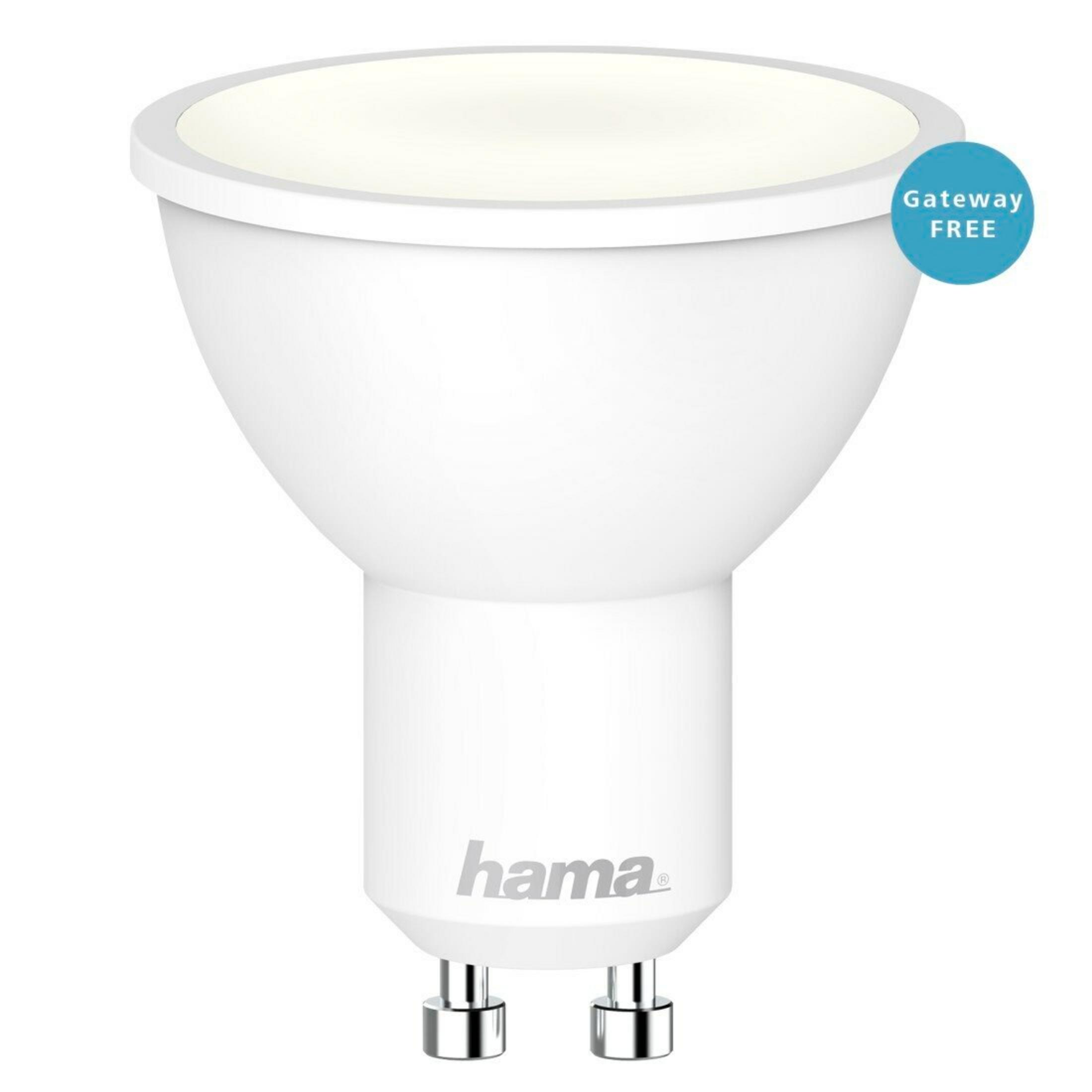 Una lampadina LED bianca con una base larga e due perni argentati. Un cerchio blu dice 'Gateway GRATUITO'.