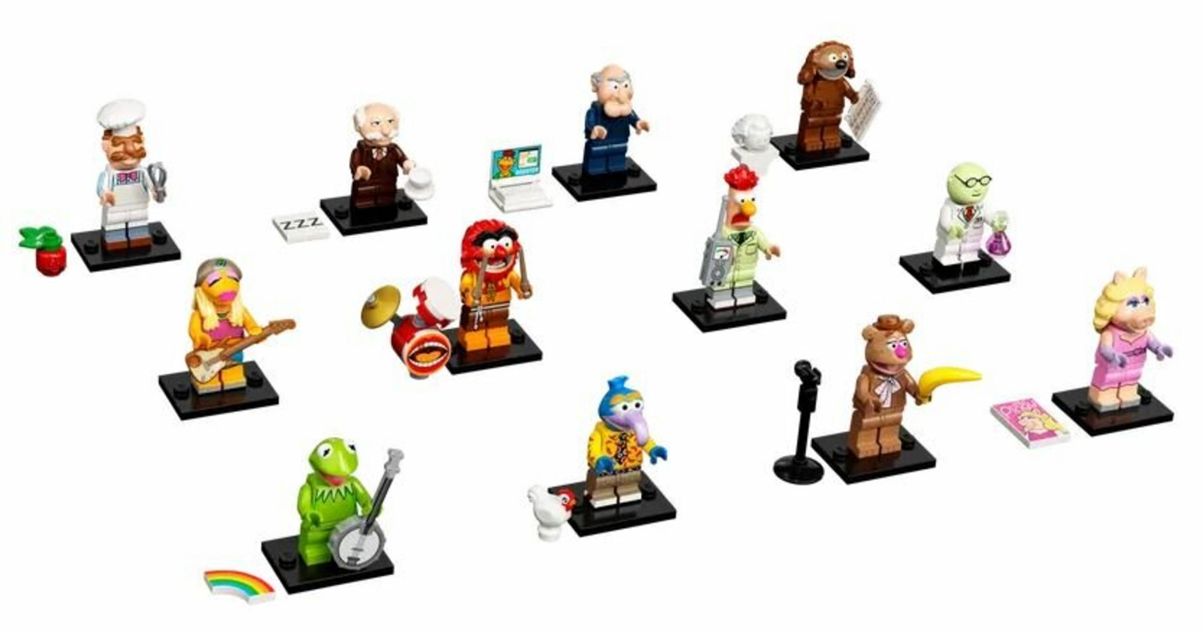 Bir Lego Muppet karakterleri koleksiyonu. Her figür siyah bir taban üzerinde duruyor. Aşçı, hayvan ve diğerlerini içerir.