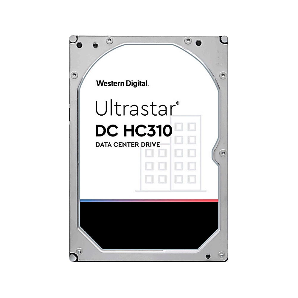 Viene mostrato un disco rigido Western Digital Ultrastar DC HC310 Data Center Drive. Ha un involucro argentato. Il frontale riporta le informazioni sul marchio e sul modello.
