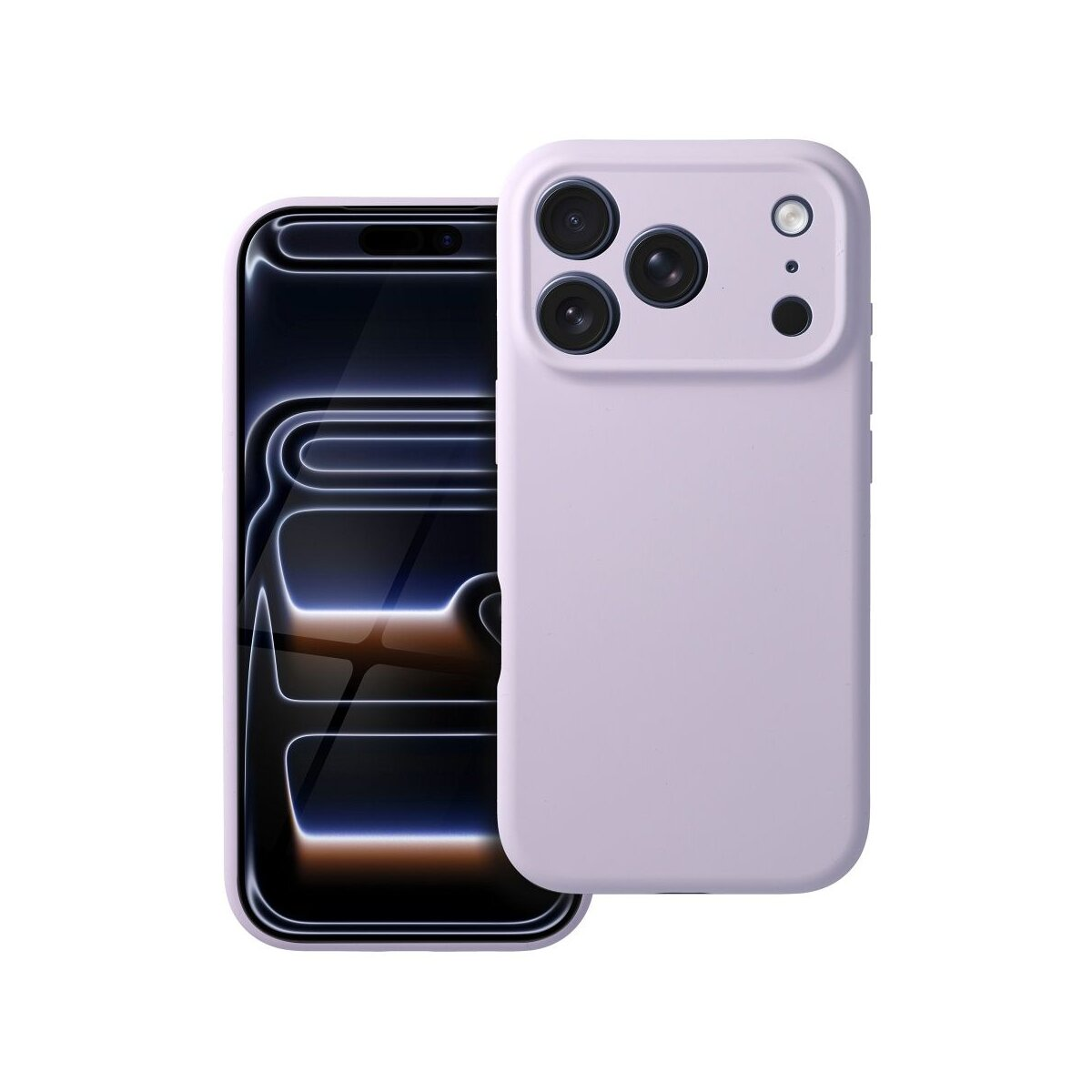 Ein hellviolettes Telefon mit drei Kameraobjektiven und einem Blitz wird angezeigt.