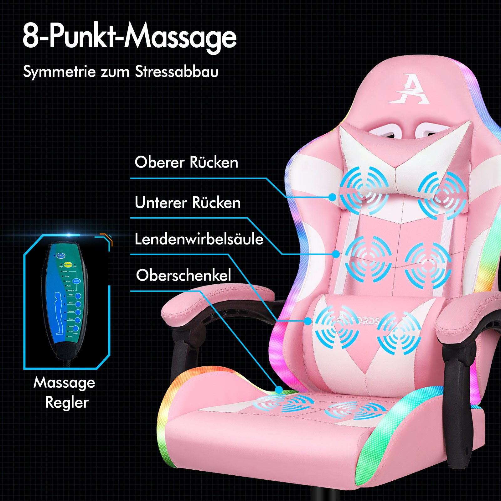 ALFORDSON Massage-gamingstoel, gamingstoel met led, 150 graden