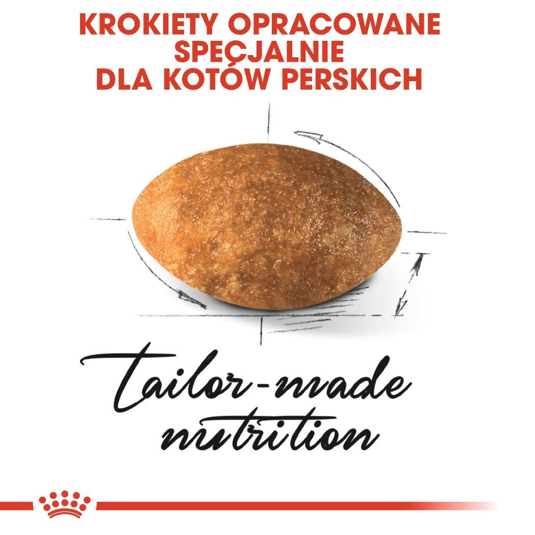 Obraz przedstawia karmę dla kotów. Tekst po polsku brzmi 'Specjalnie dla kotów perskich'. Poniżej: 'Tailor-made nutrition'.