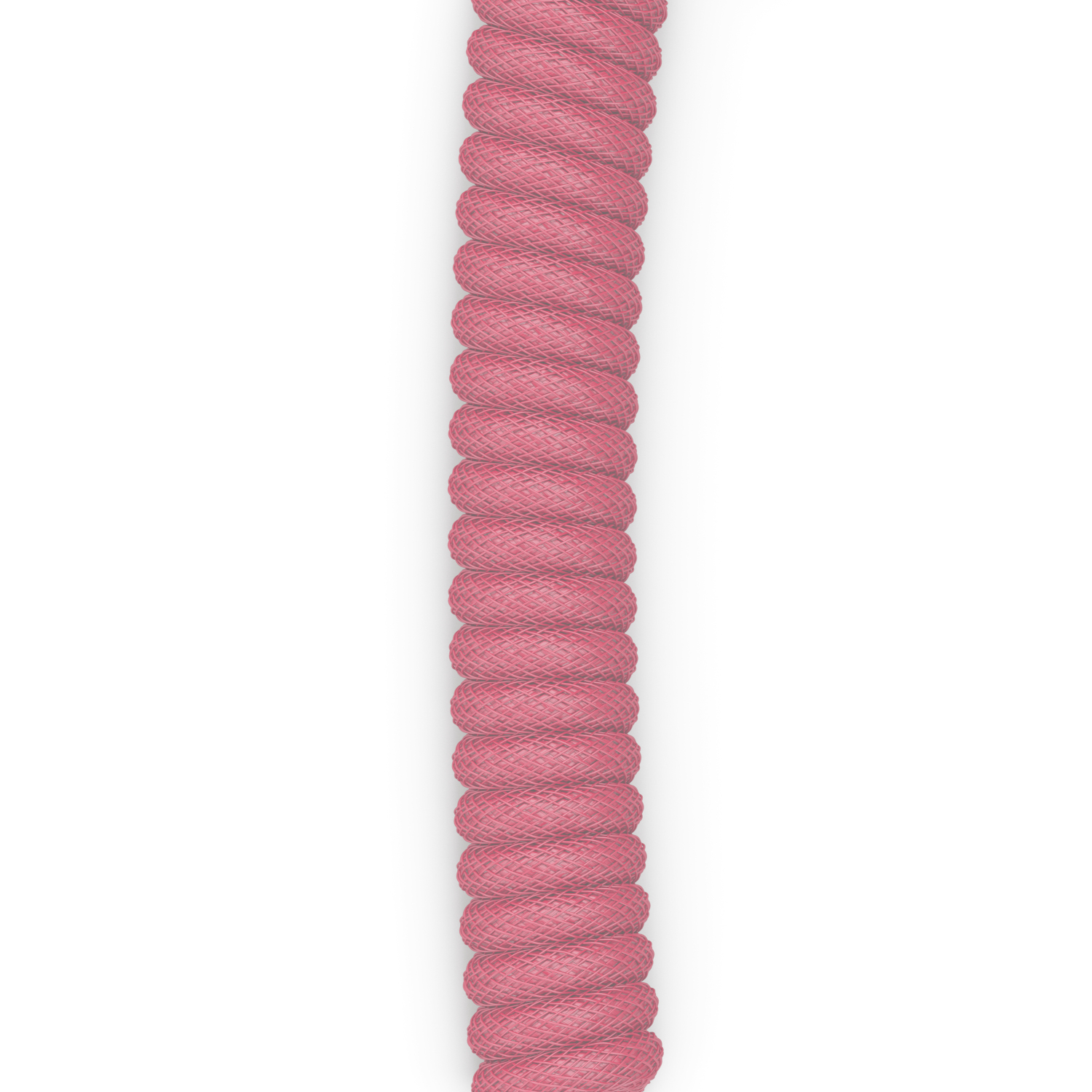 Dikey, kalın, pembe bir halat beyaz bir arka plan üzerine ortalanmıştır. Halatın spiral bir deseni vardır ve dokulu görünmektedir.