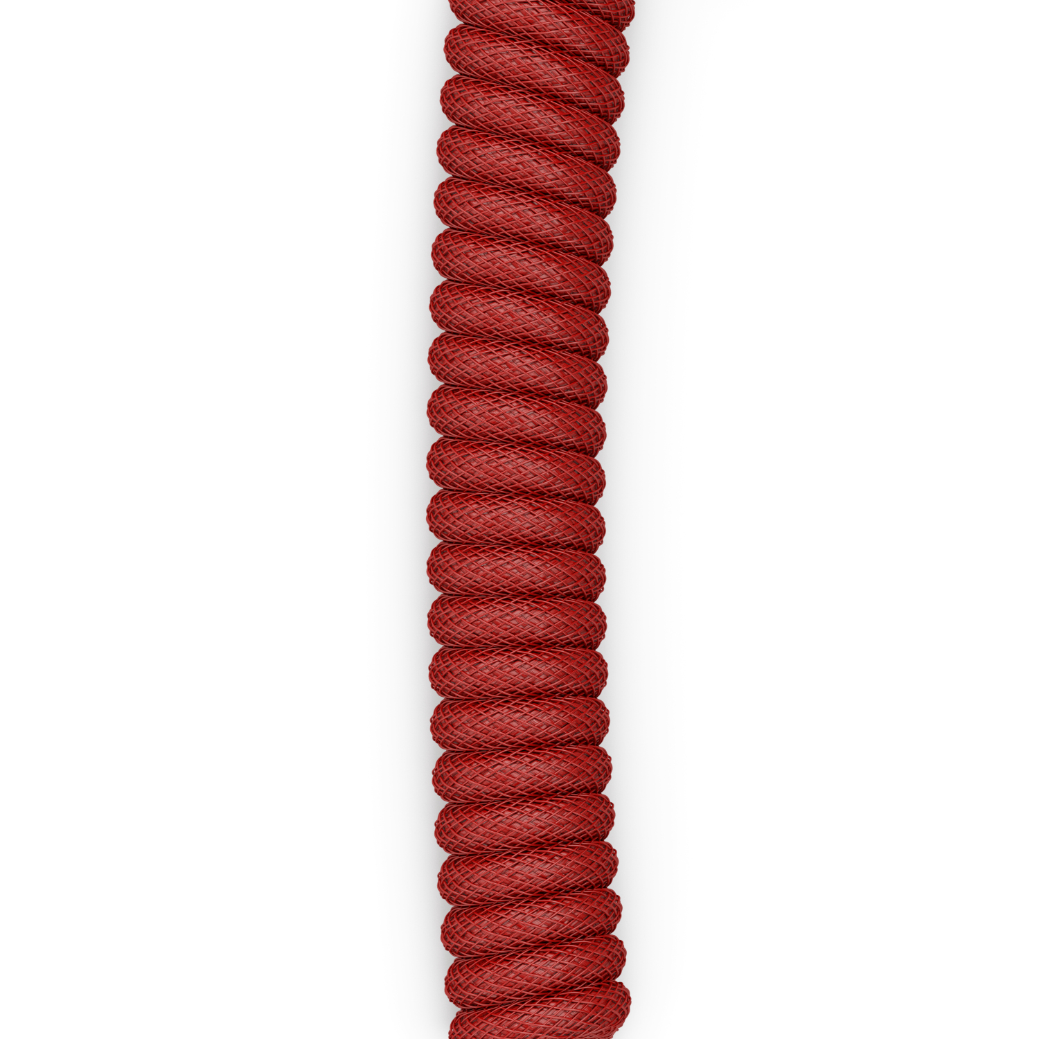 Una corda rossa verticale su sfondo bianco. La corda è spessa e strutturata, con un motivo intrecciato. Lo sfondo è semplice.