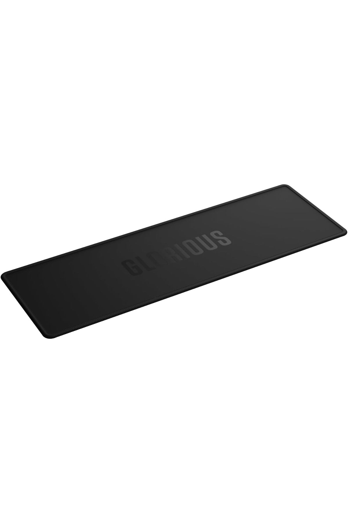 Üstte GLORIOUS yazan, dikdörtgen şeklinde siyah bir Glorious mousepad.
