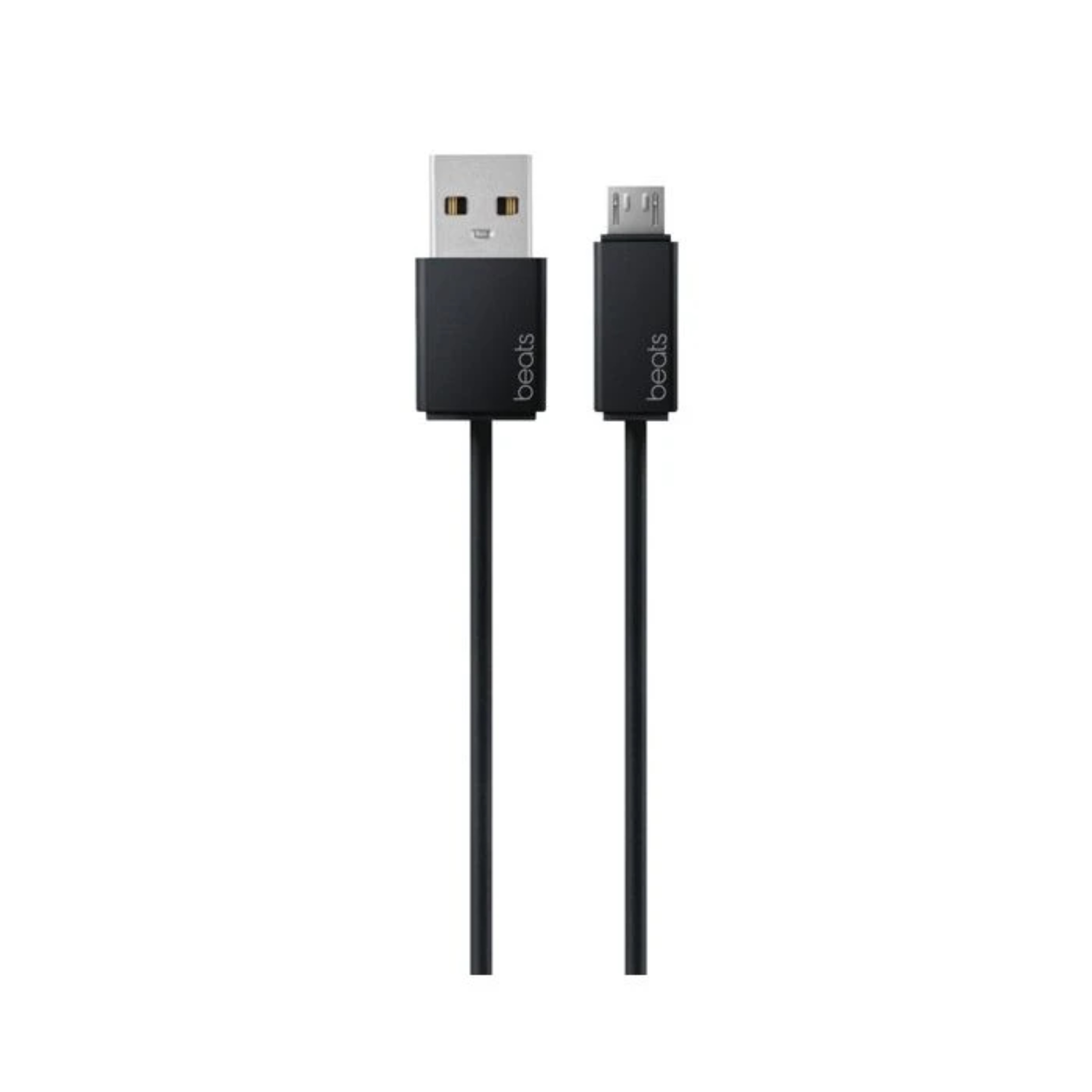 Zwei schwarze Beats-USB-Kabel. Ein Ende ist ein Standard-USB, das andere ein Micro-USB. Der Hintergrund ist weiß.
