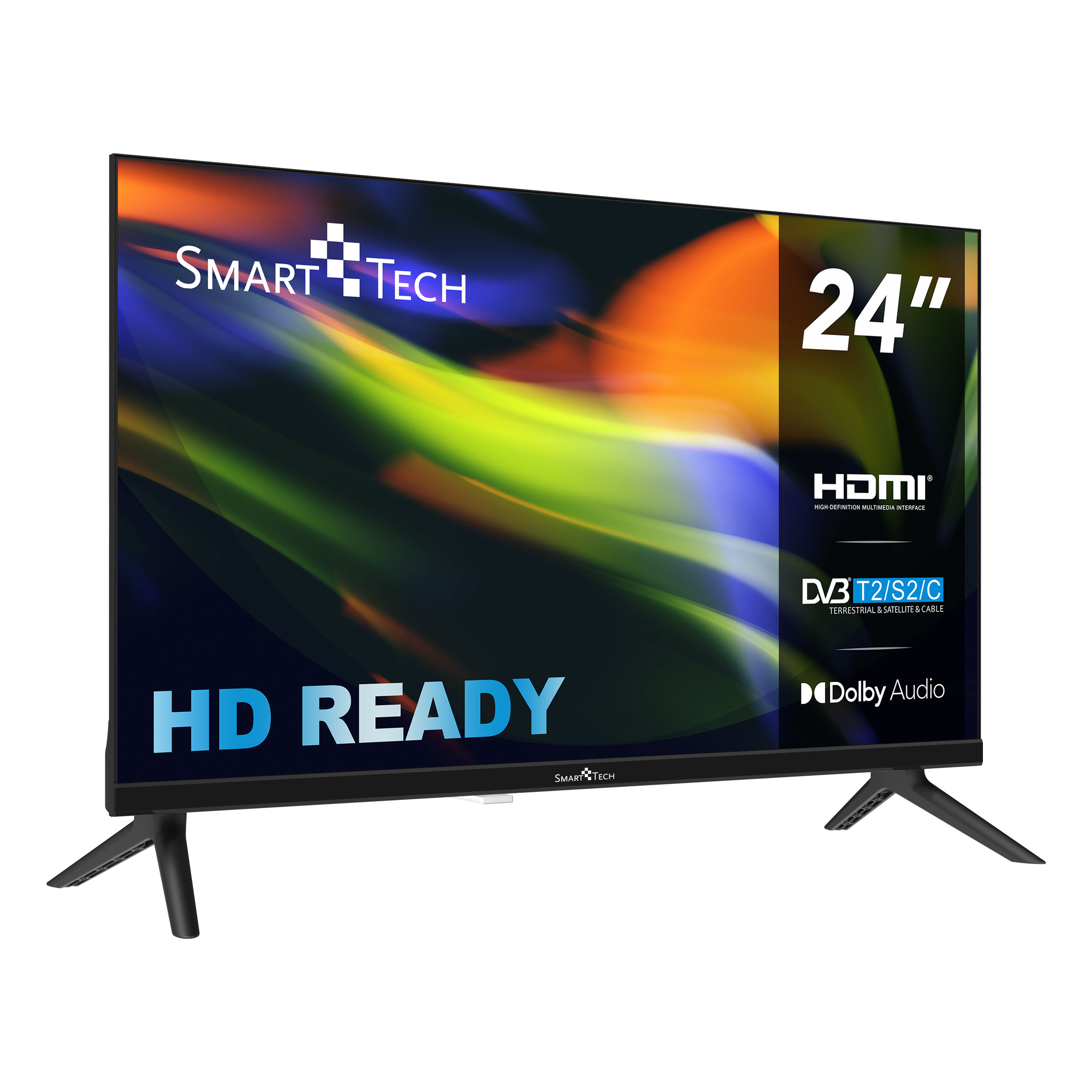 Smart Tech 24HN01V1C HD LED TV 24 Pouces (60cm) Triple Tuner Dolby Audio H.265 HDMI USB, Résolution: 1366 (H) × 768 (V); Chargeur 12 Volts