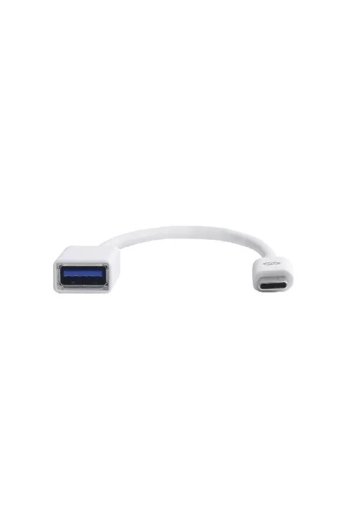 Beyaz bir USB adaptör kablosu. Bir ucu mavi iç kısma sahip bir USB portu, diğer ucu ise bir USB-C portudur.