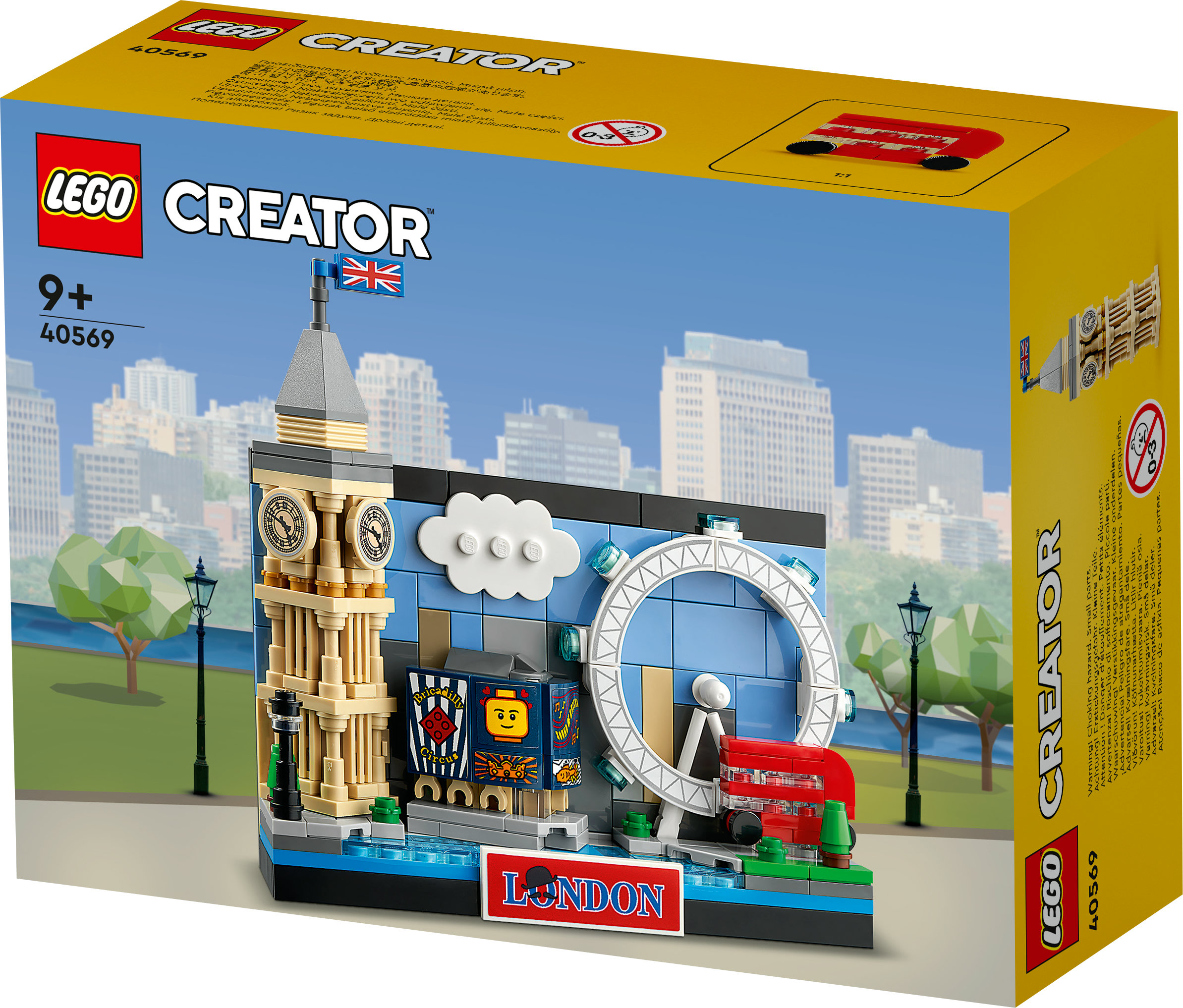 Zestaw Lego Creator. Zawiera Big Ben, London Eye, piętrowy autobus i tło miasta.