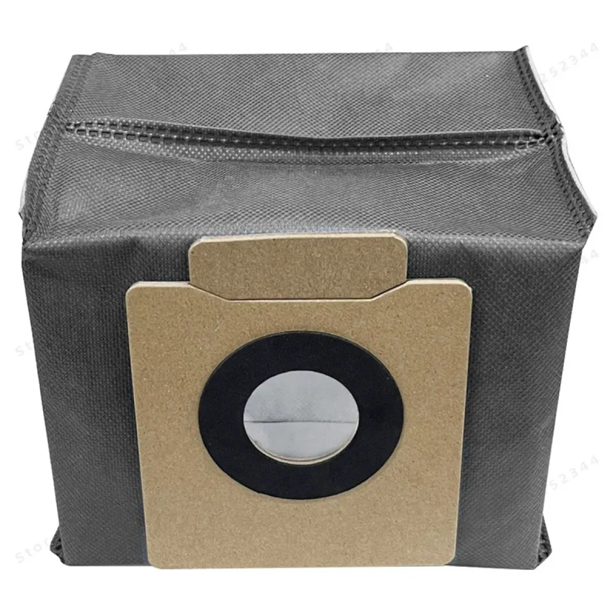Szary worek do odkurzacza z kartonowym mocowaniem i czarnym pierścieniem.