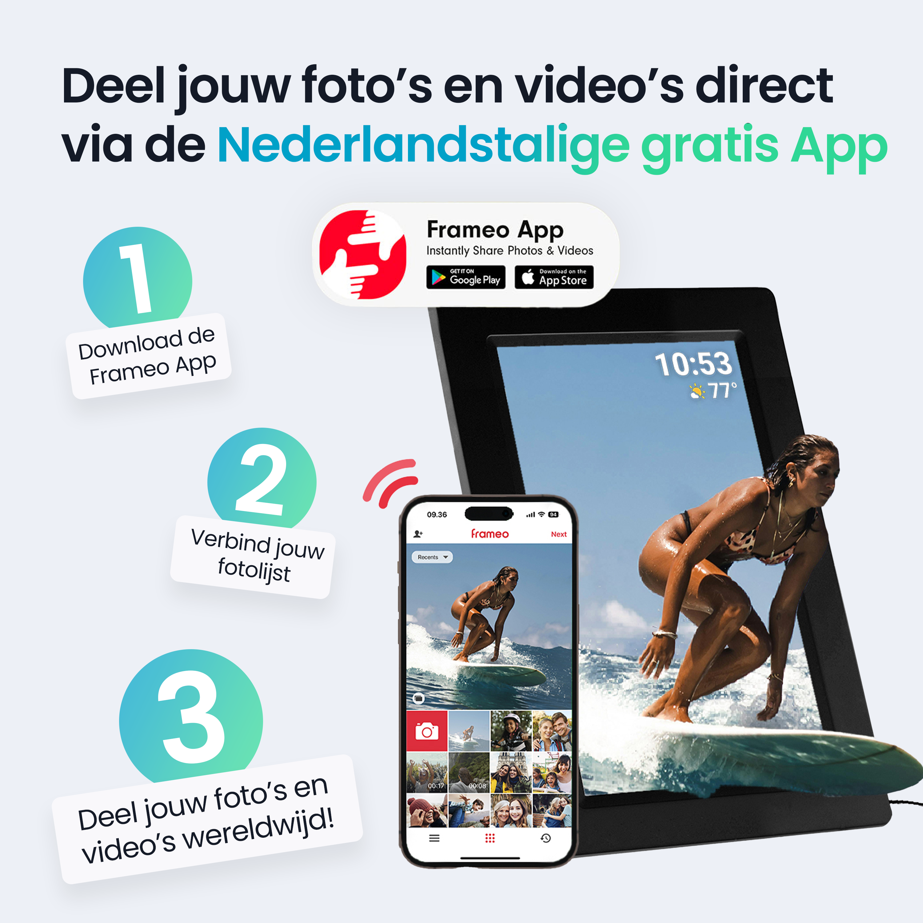 App-gids: Downloaden, verbinden, delen. Surfer op tablet.