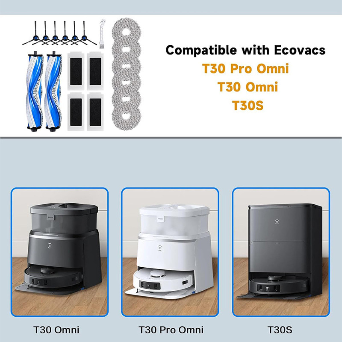 Części odkurzacza Ecovacs T30 i stacje robotów. T30 Omni, T30 Pro Omni, T30S.