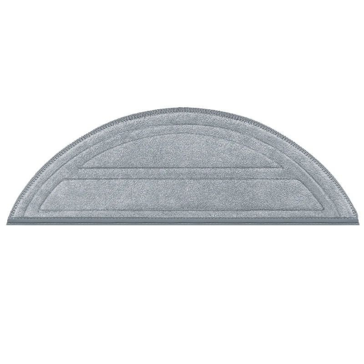 Szary, półokrągły materiał czyszczący z szytymi krawędziami i wytłoczonymi liniami.